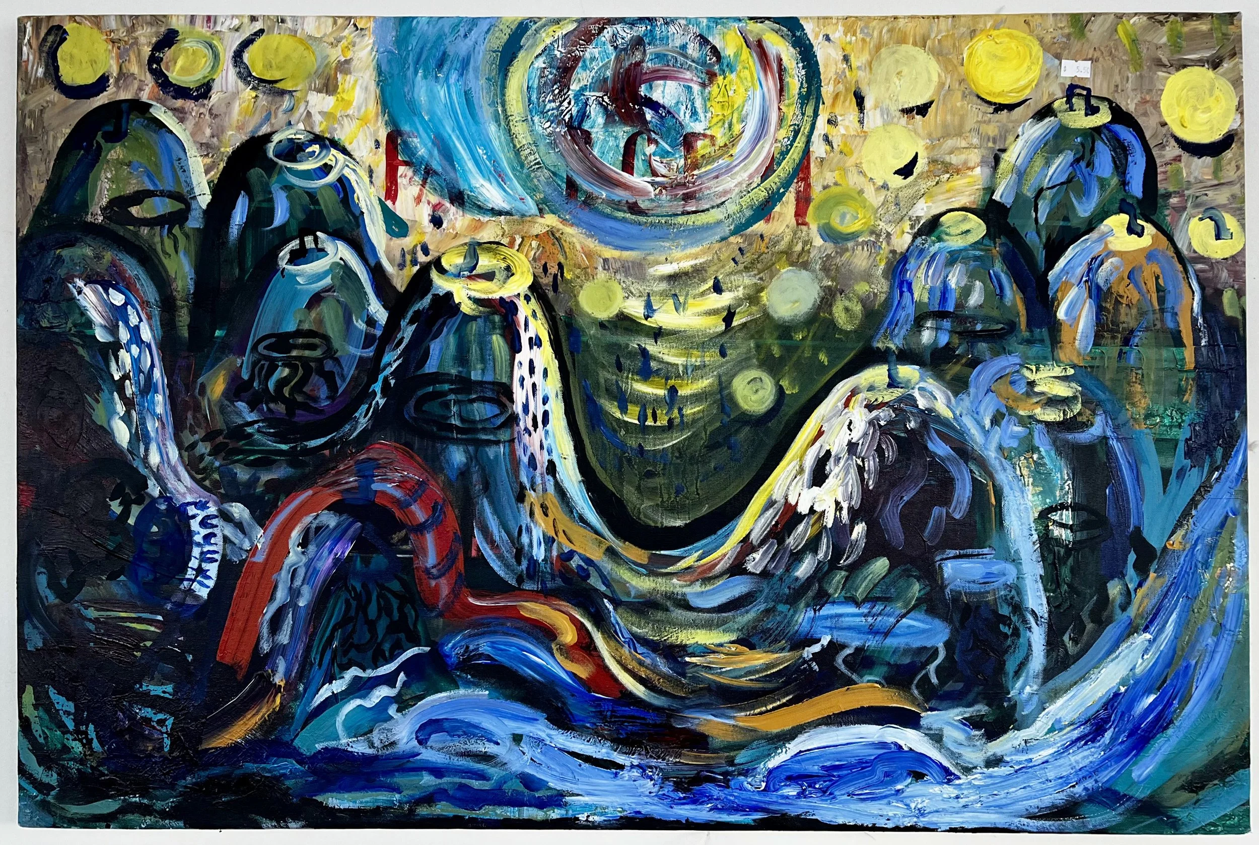 Exuberant Landscape, 2025, acrylic on found canvas, 24 x 36 inches