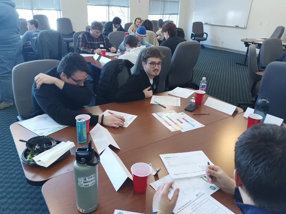 President Storm Stimmel ‘27 talks about a hypothetical dilemma with his team during the training