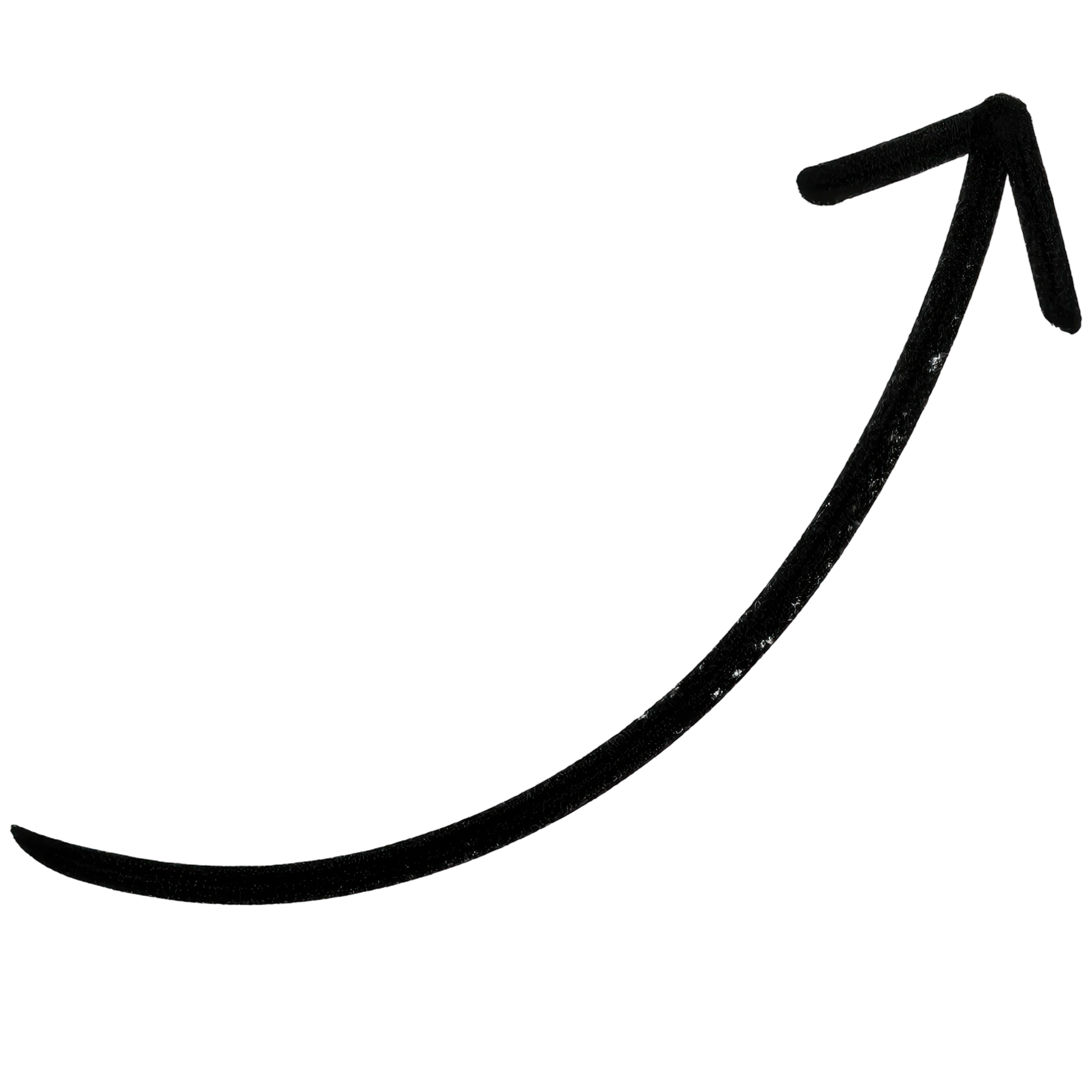 Black boomerang with a curved shape and textured surface isolated on a white background.