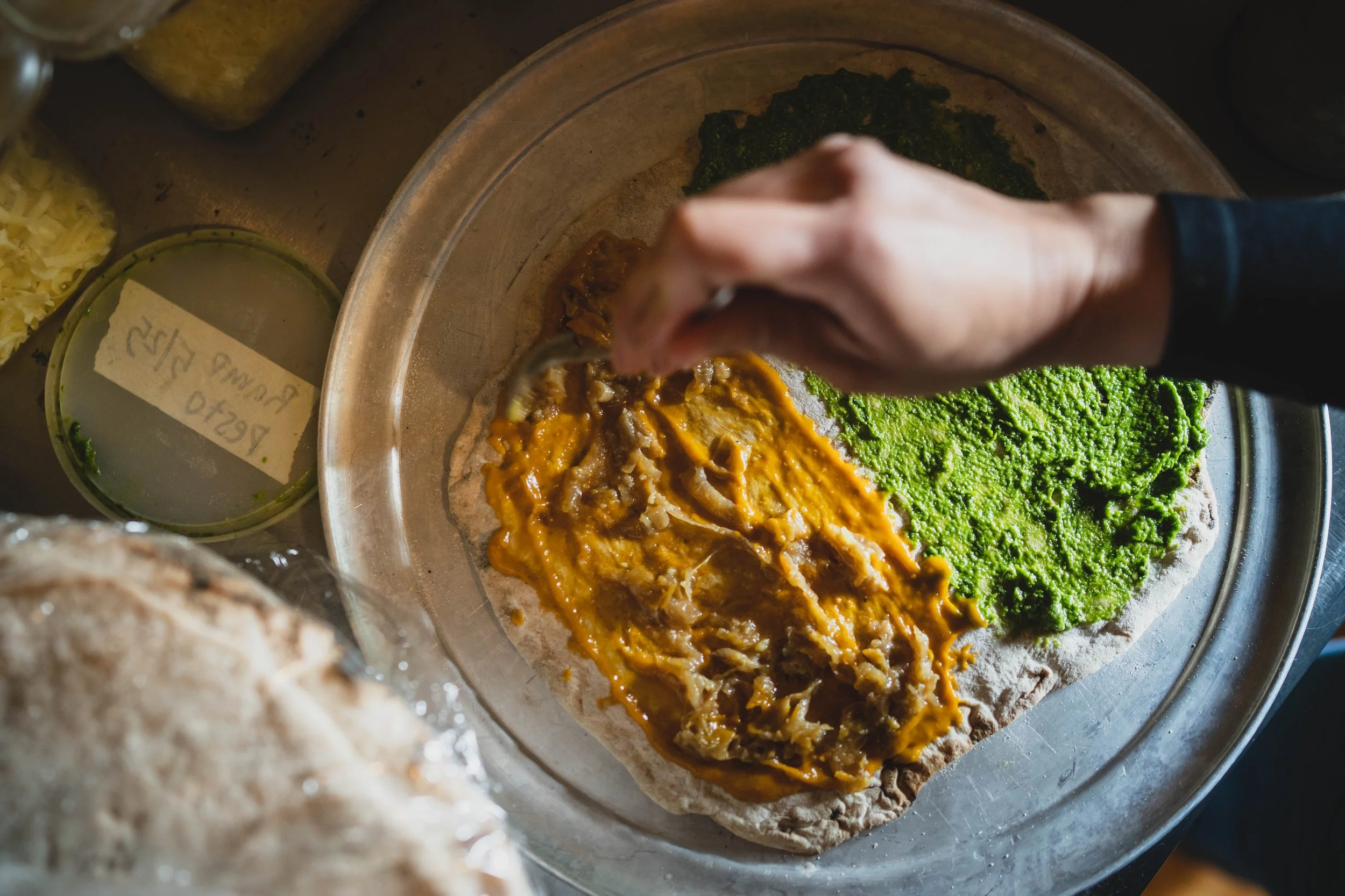pizza with two base sauces