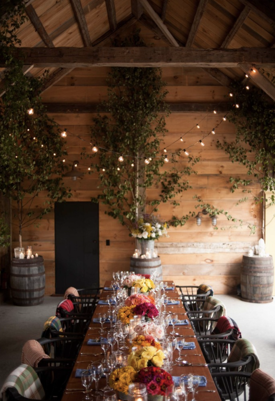 underneath the Corinth frame of our rumney barn set up for a wedding rehearsal dinner