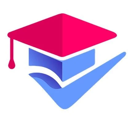 Graduation cap logo with a checkmark