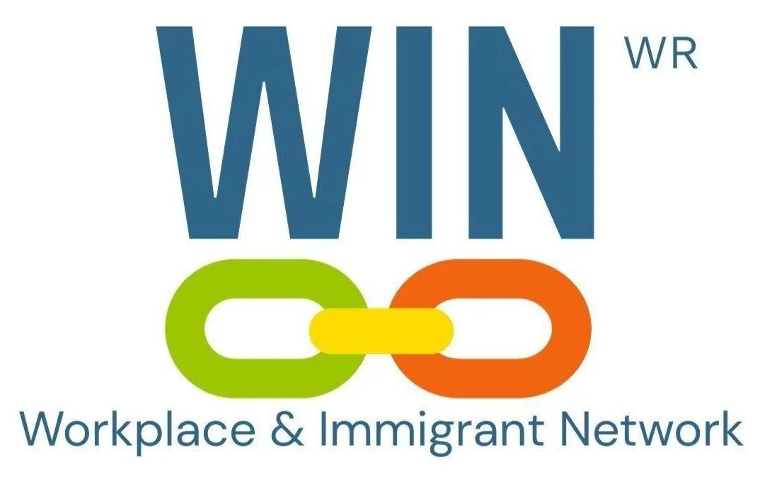 WIN Workplace & Immigrant Network logo with stylized chain links in green, yellow, and orange.