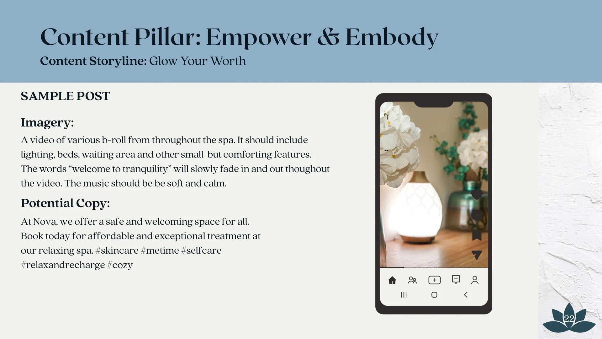 a sample post for glow your worth storyline with potential copy included