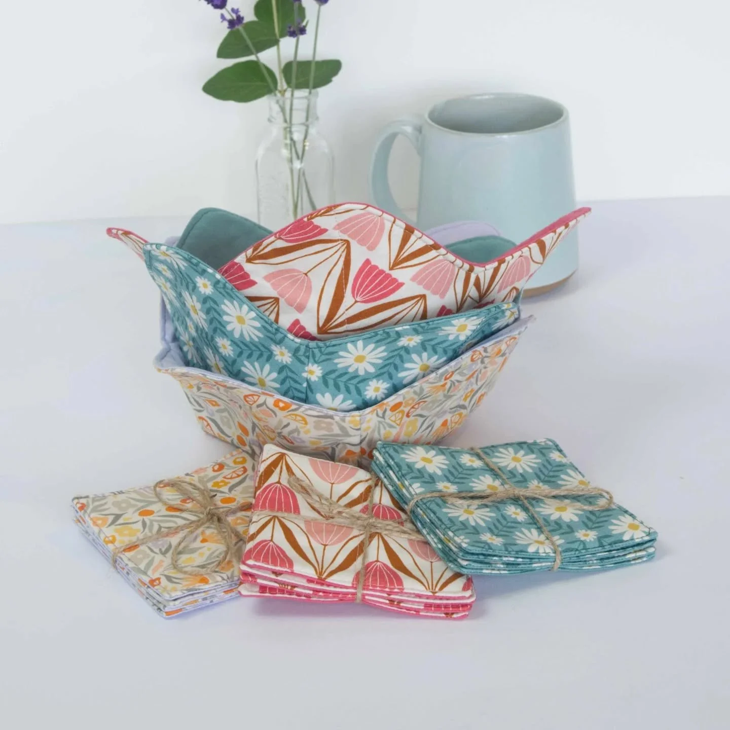 Our summer collection is live in our shop! We've got bright floral bowl cozies and coaster sets, plus plenty of old pieces like totes, earrings, and patches. Happy Summer!

Shop link in bio!

#quiltersofinstagram #homegoods #summersolstice #shopsmall