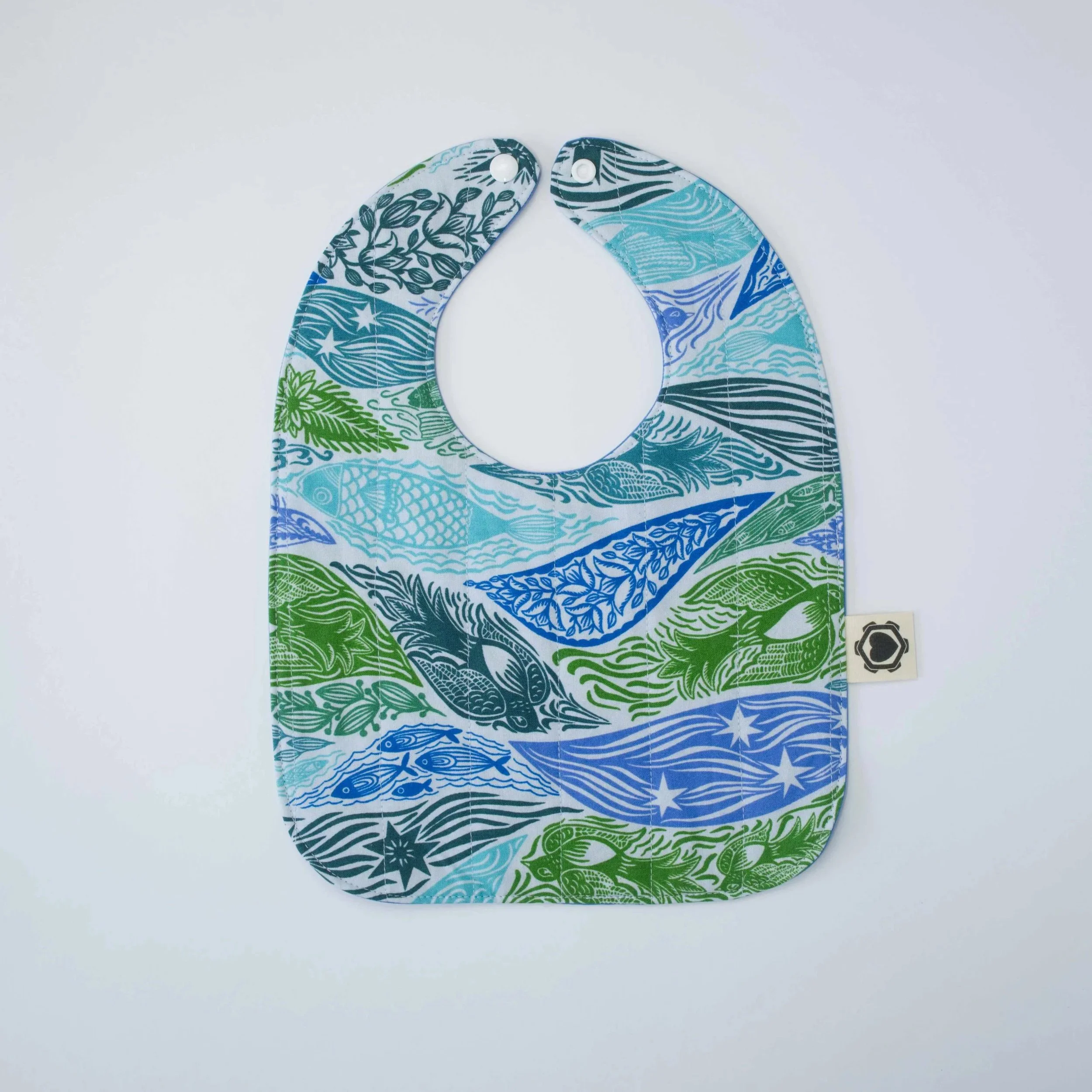 Cotton Baby Bib - Block Print Birds