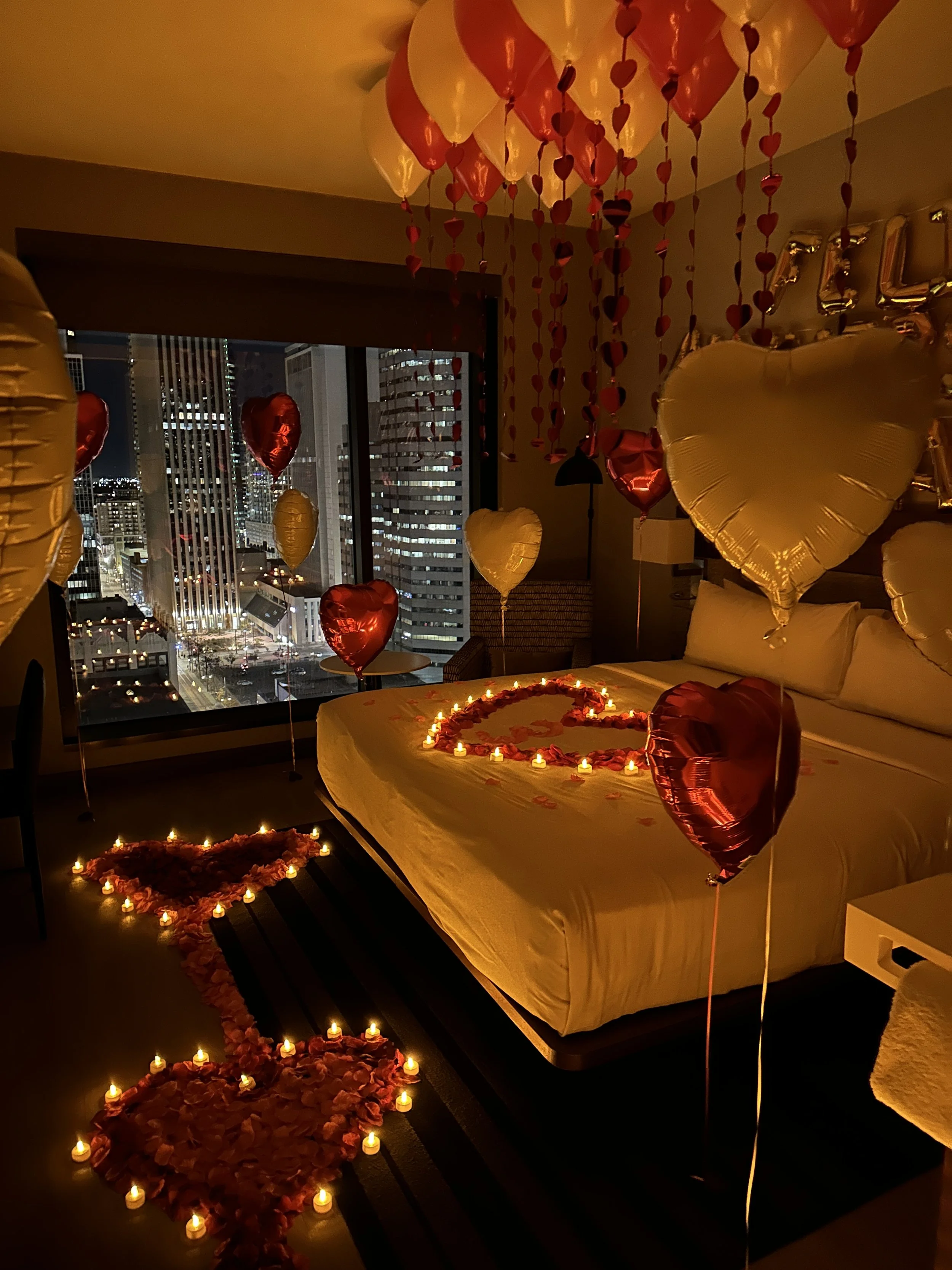 Romantic Valentine's Day room setup in Denver