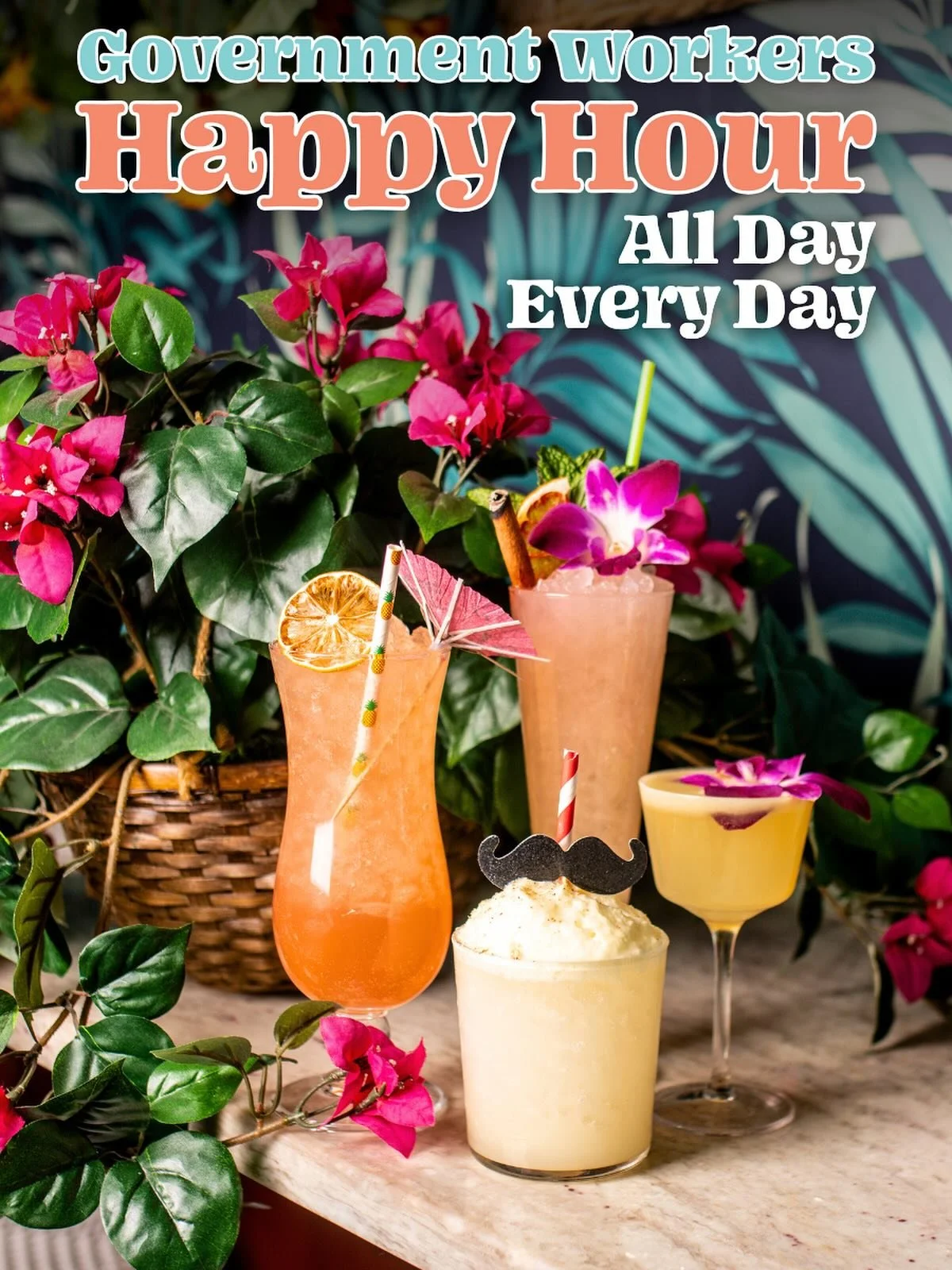 For our friends affected by the shutdown: we’ve got you🍹 Enjoy all-day, everyday happy hour when you show your government ID. We’re stronger together, and we’ll get thru this 💪