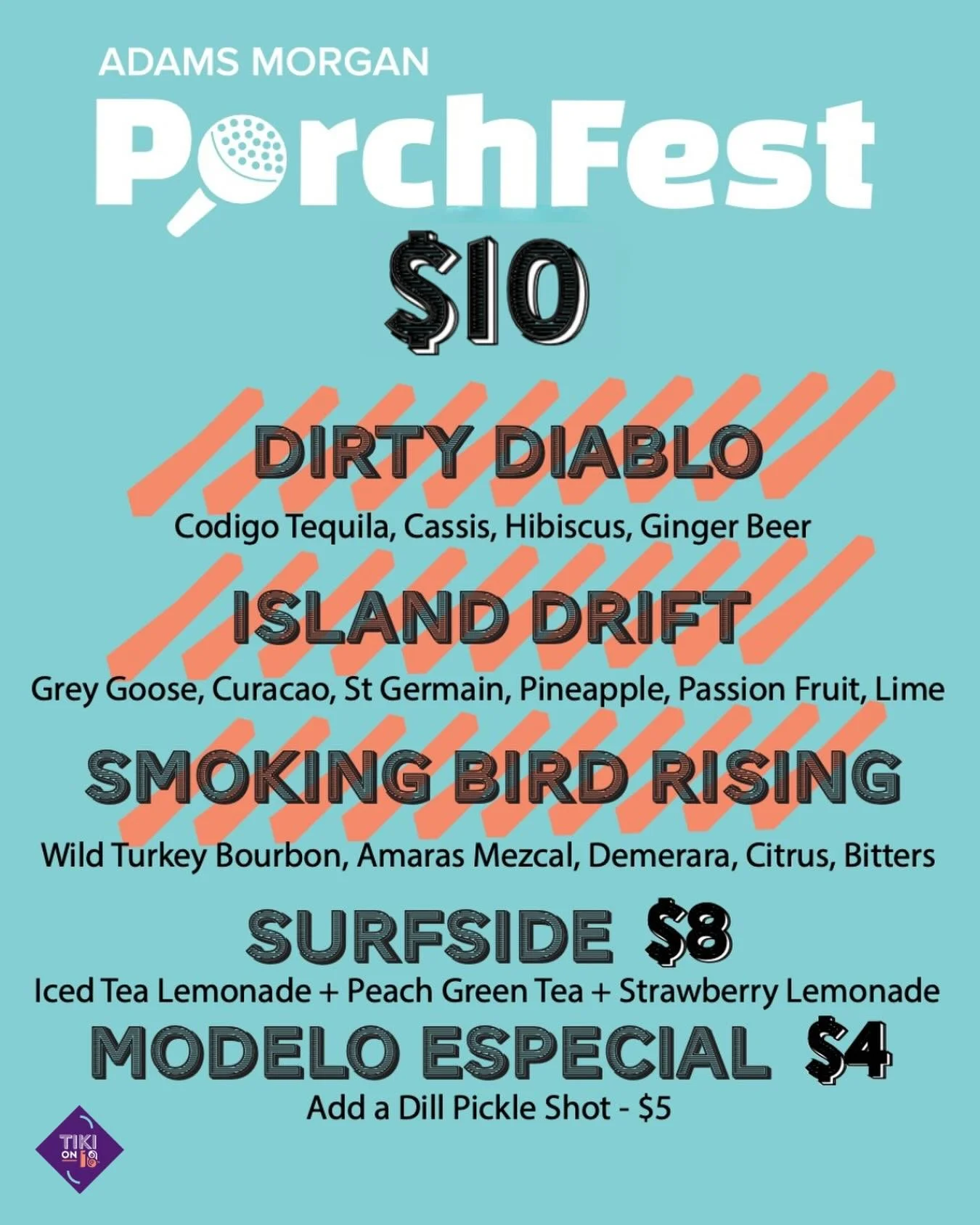 100+ bands, 25+ stages, and $10 cocktails?! Say less. See you at Tiki for PorchFest on May 2nd from 2-6pm✨ #LetsTikiBaby