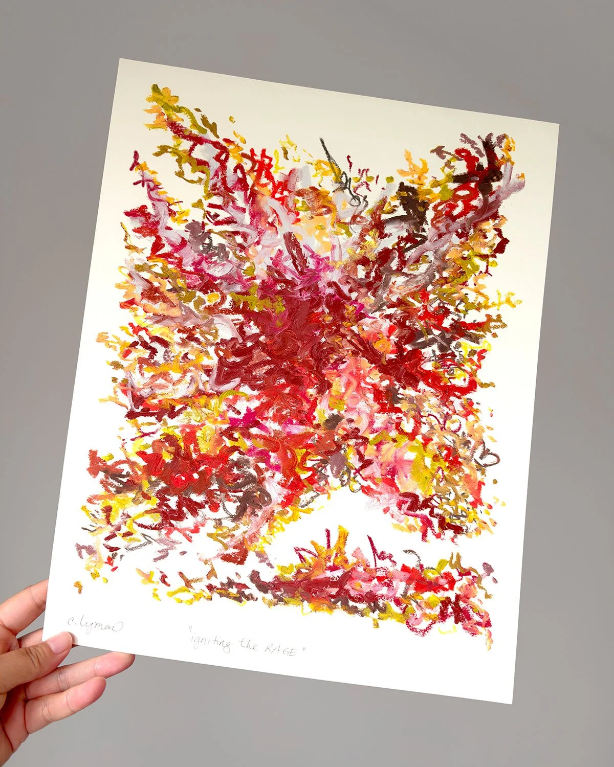  “Igniting the RAGE"  • Original oil pastel on cream paper, 11x14”, London, September 2026  • Unframed 11x14" $310 USD