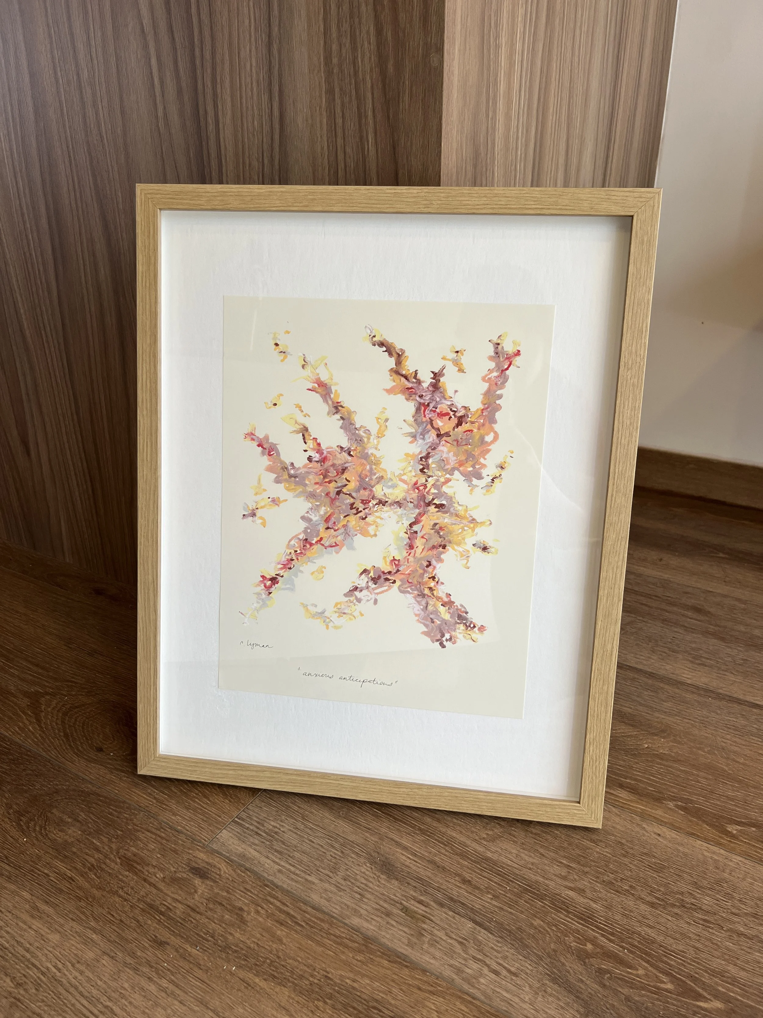 “Anxious anticipations” [ Framed original oil pastel on paper, 11x14” in 16x20" frame, Mexico City, 4/5/26 ]