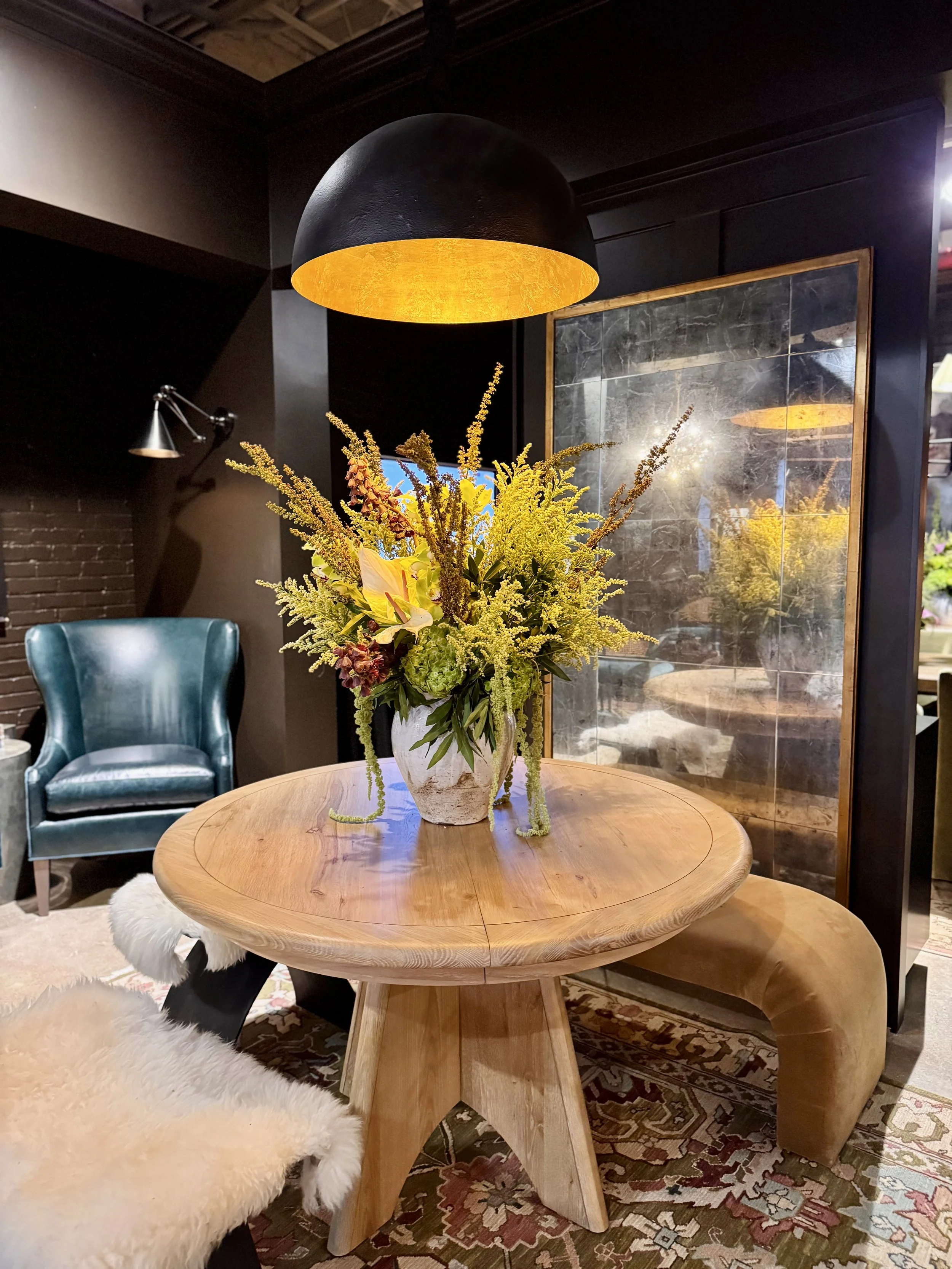 Lavish Leaf Design Studio designs flowers for the Universal Furniture High Point Market Lounge