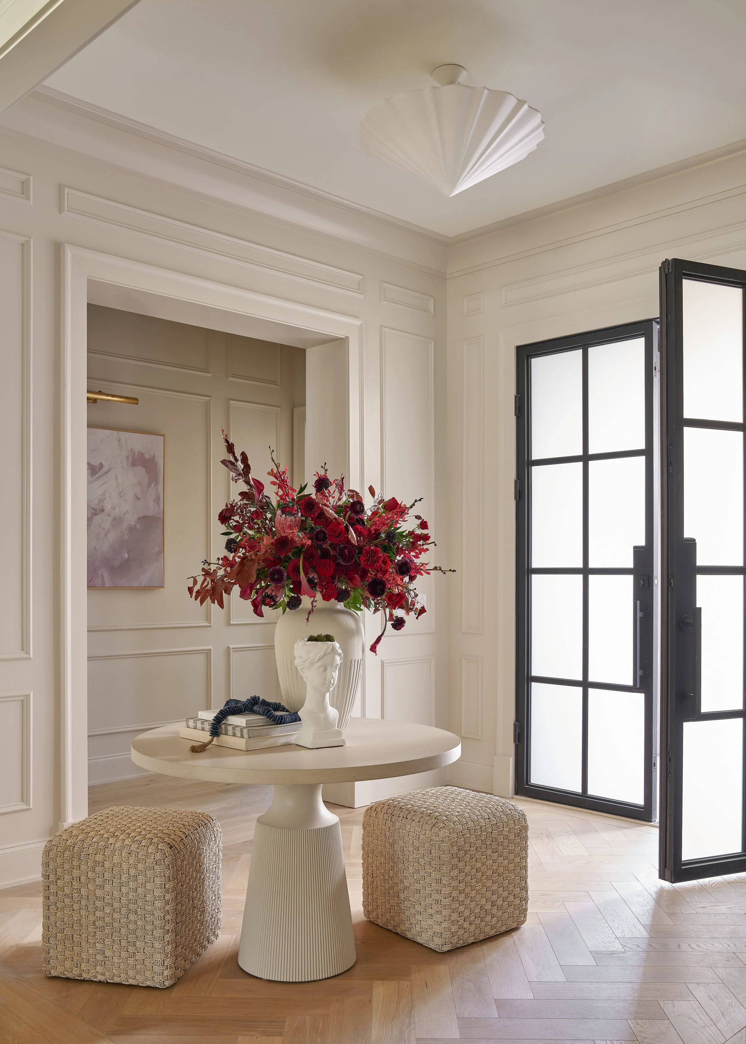 Luxury floral arrangement styled within an elegant residential foyer in North Carolina, North Hills Area