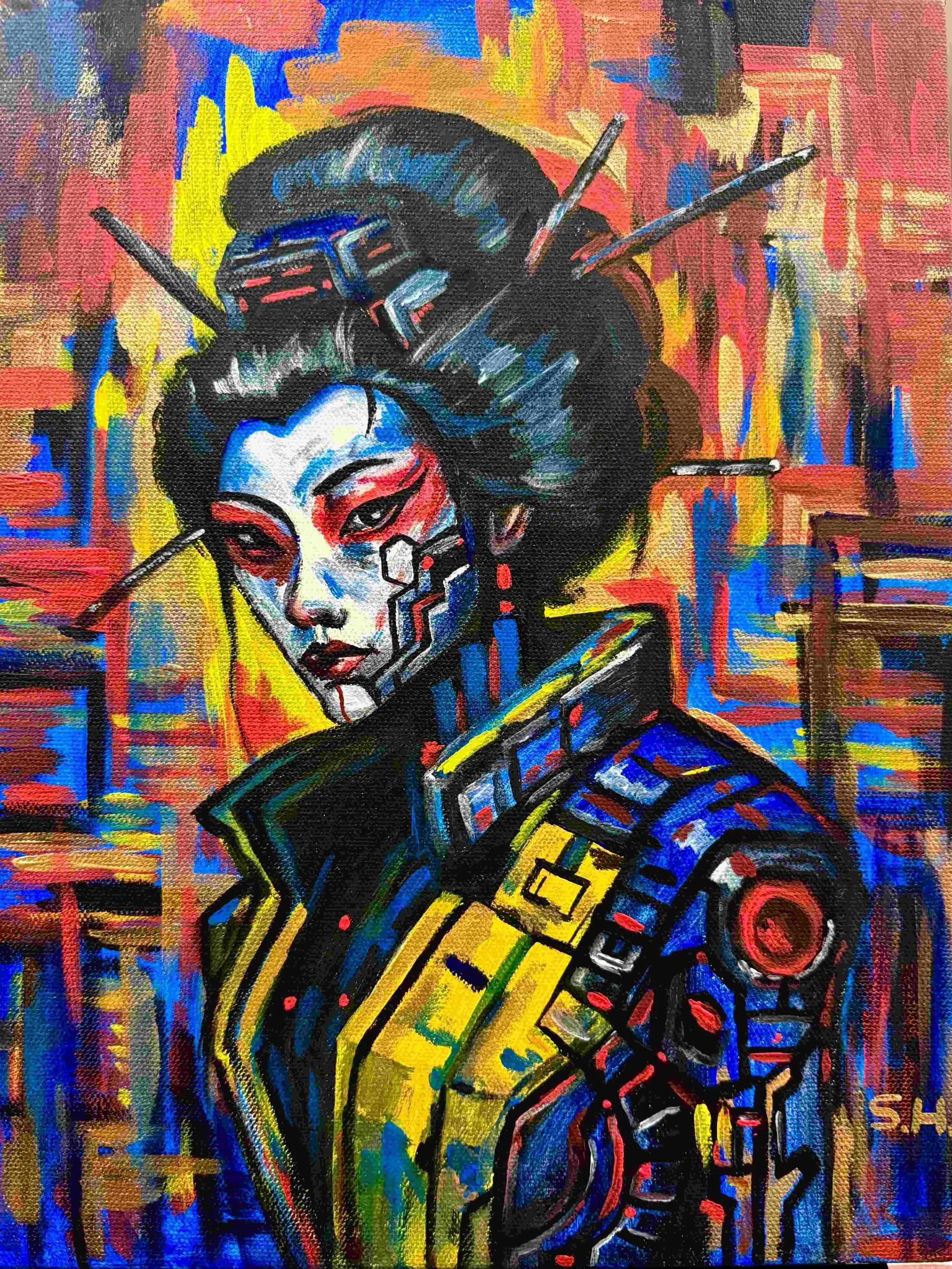 Cyberpunk Geisha | 11x14 | acrylic | 450