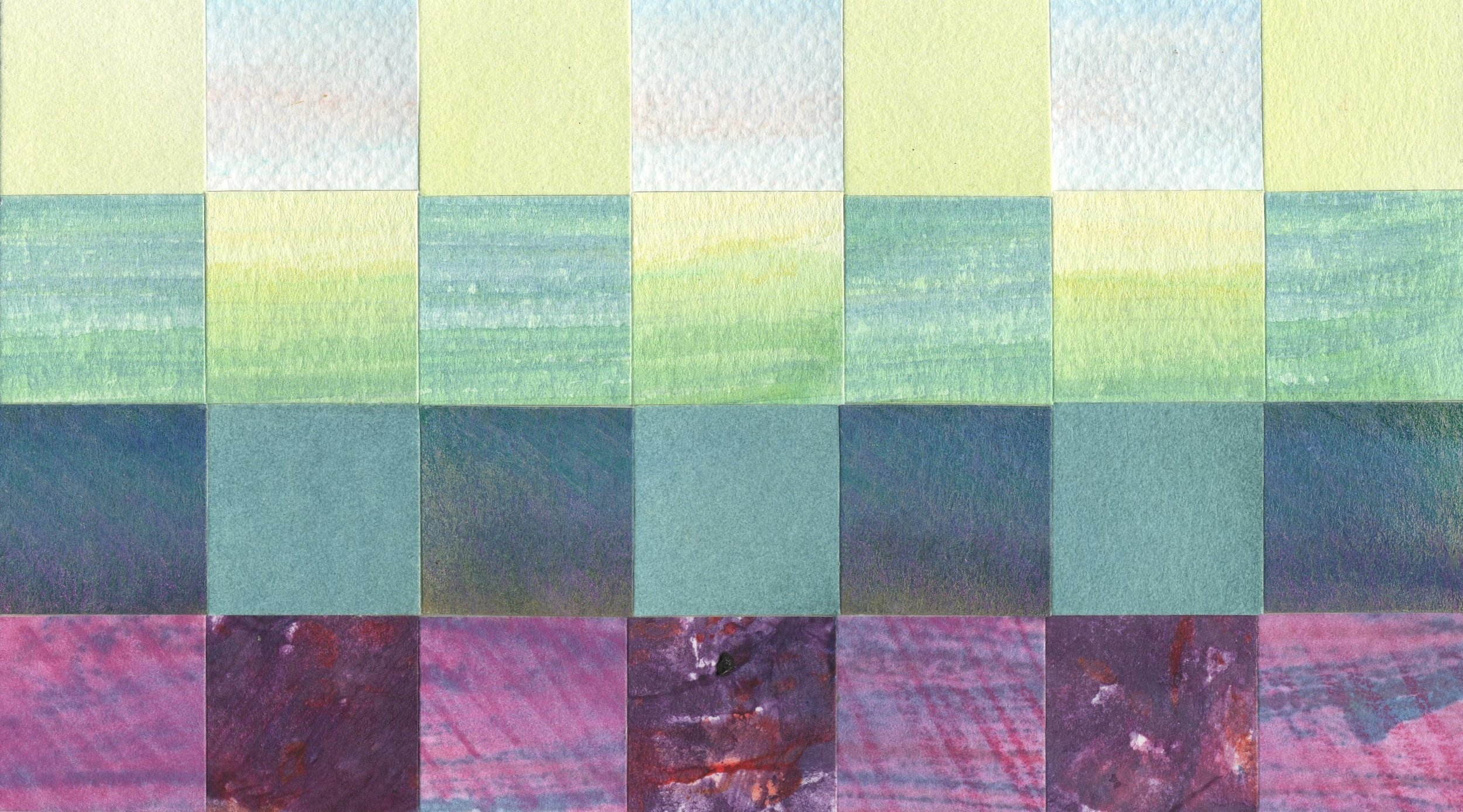 “Square Inch Project #3”
— 9” x 4”
— Watercolor Collage,
Mounted on Board,
Sealed with Wax — $45