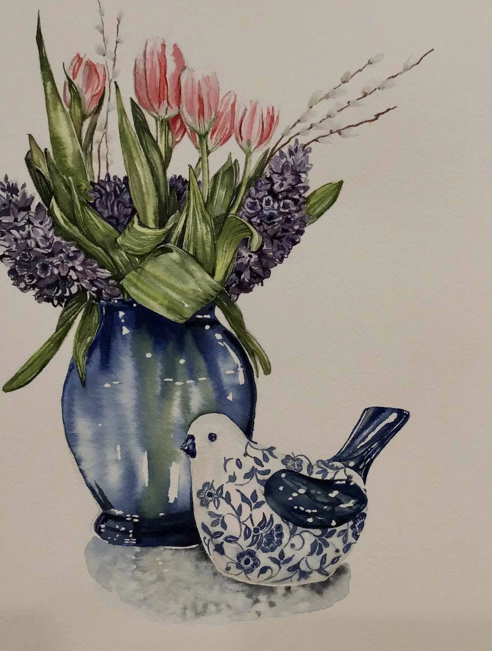 Bluebird with Flowers Still-Life | 8 x 10 | watercolor | 300