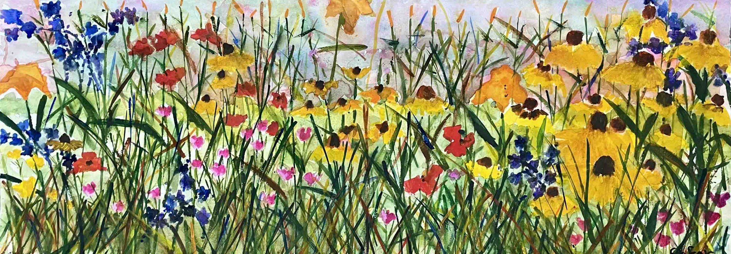 Suburban Meadow | 11x30 | watercolor on paper | SOLD