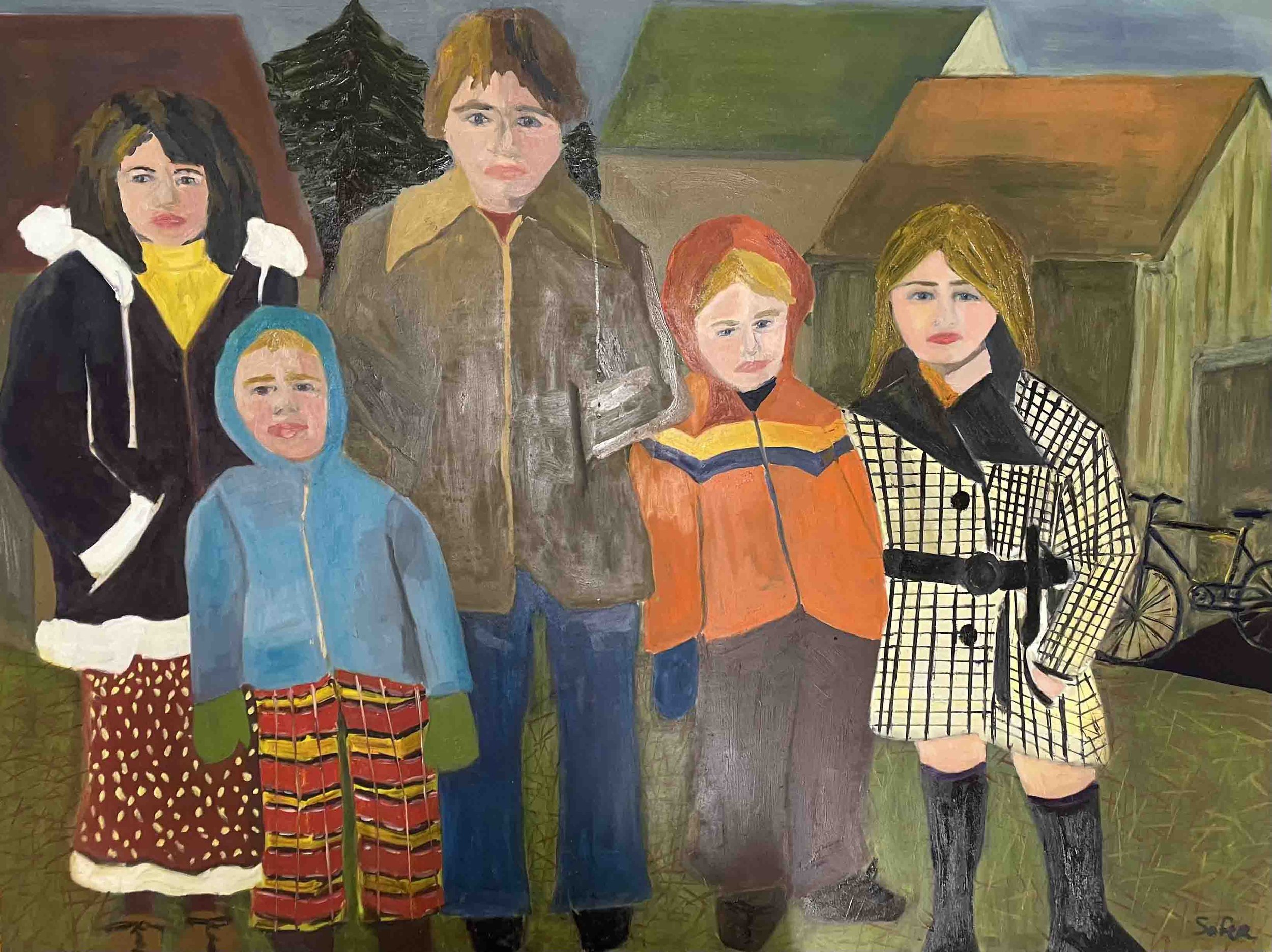 The Neighborhood | 47x36 | oil and oil stick on panel | 2500