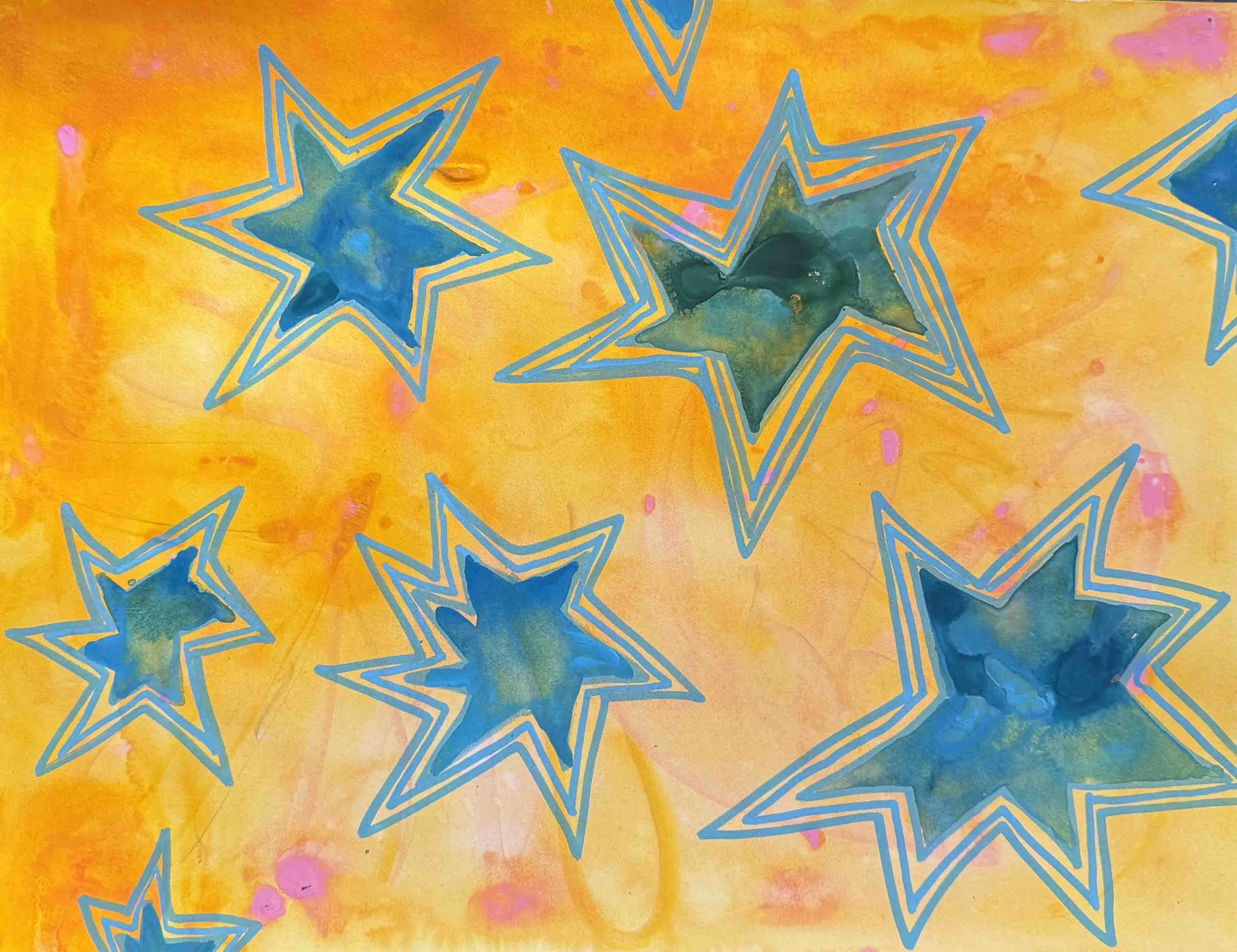 Stars, Again | 16x12 | watercolor and acrylic paint marker on Arches hot-pressed paper | 175