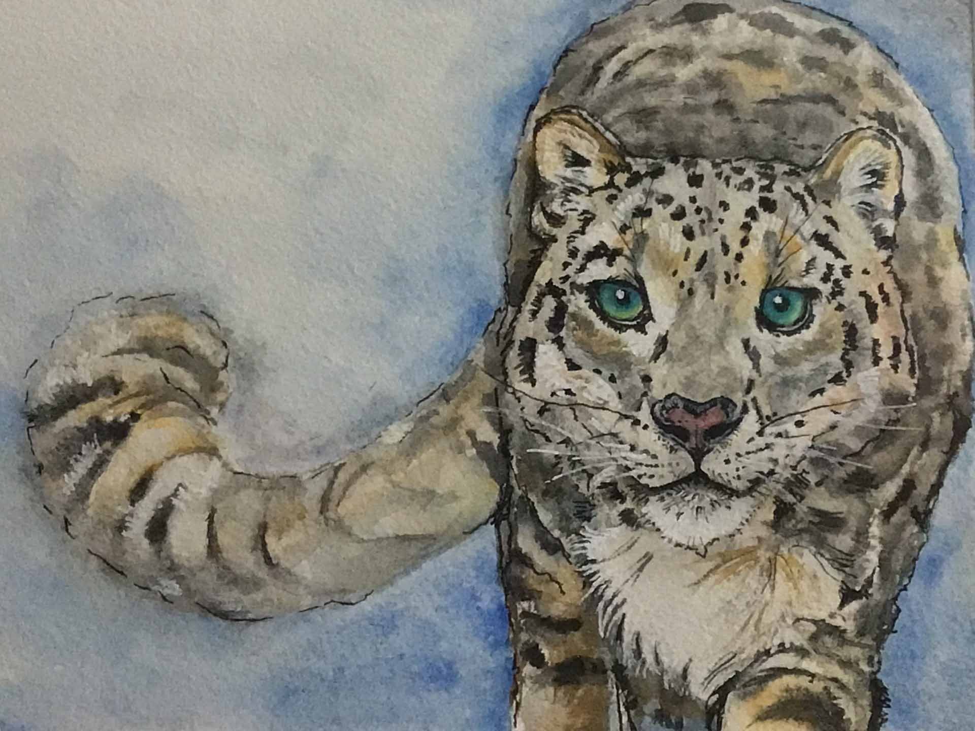 Snow Leopard | 5x7 | watercolor & ink | 100