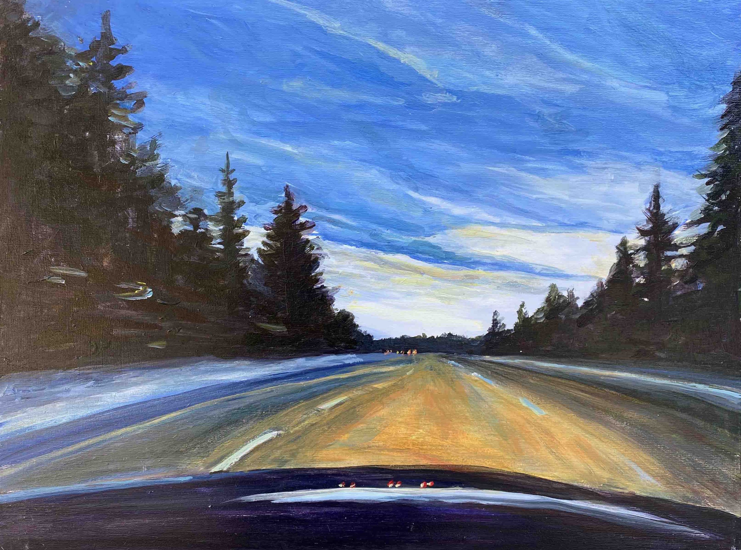Winter Evening Journey | 12 x 16 | acrylic on panel | 500