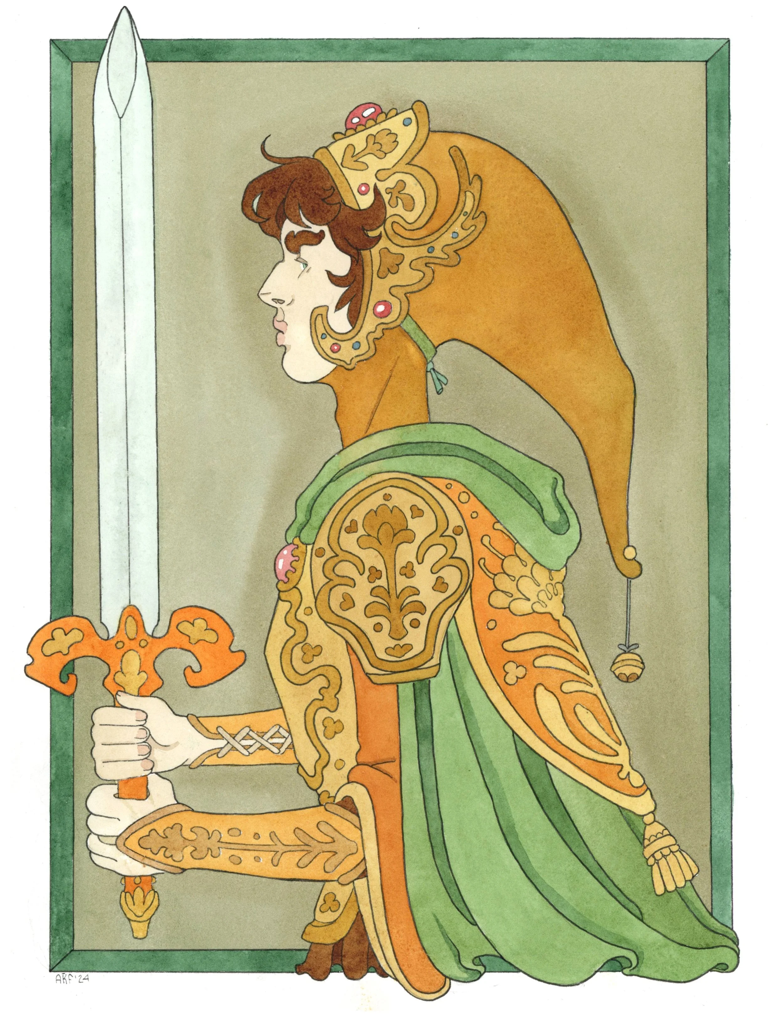 The Orange Knight | 9x12 | pen & ink, watercolor | 200