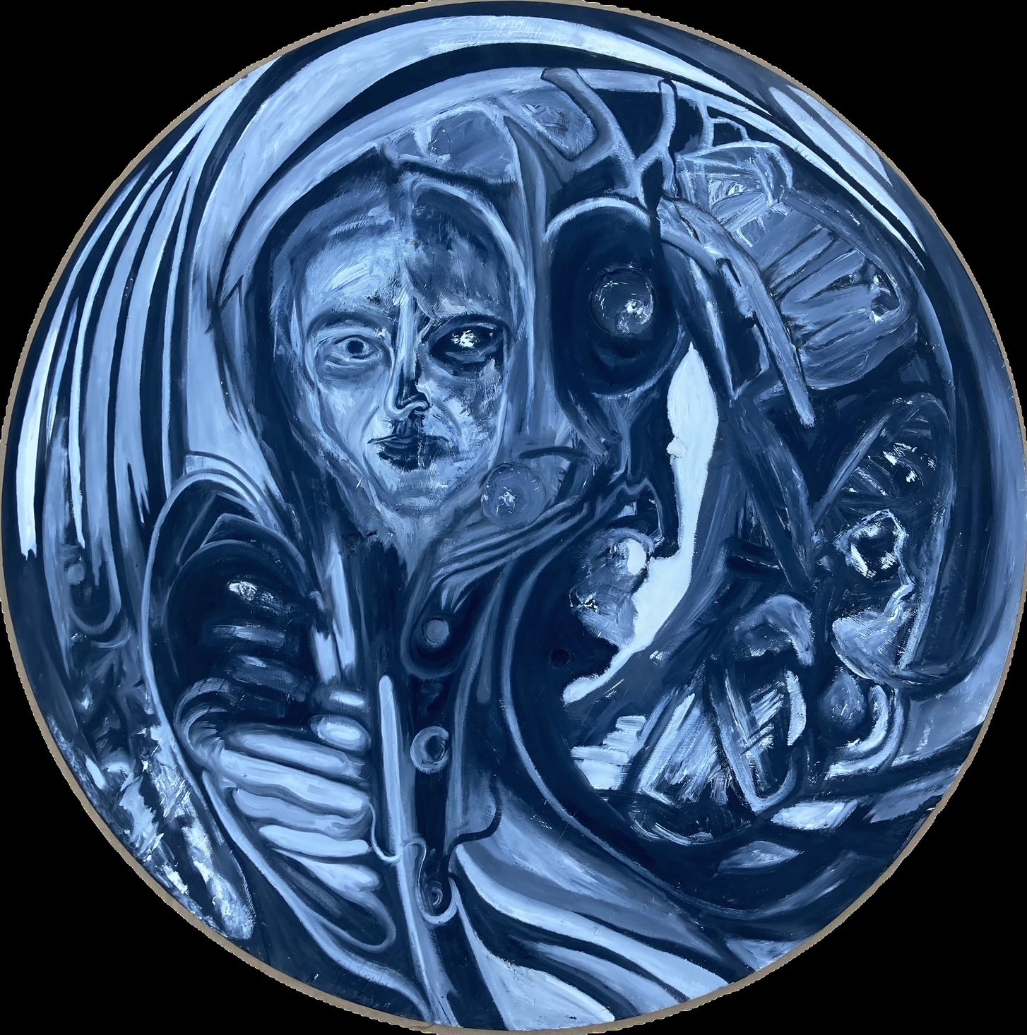 Alien (self-portrait) | 30" in diameter | oil on wood | 1500