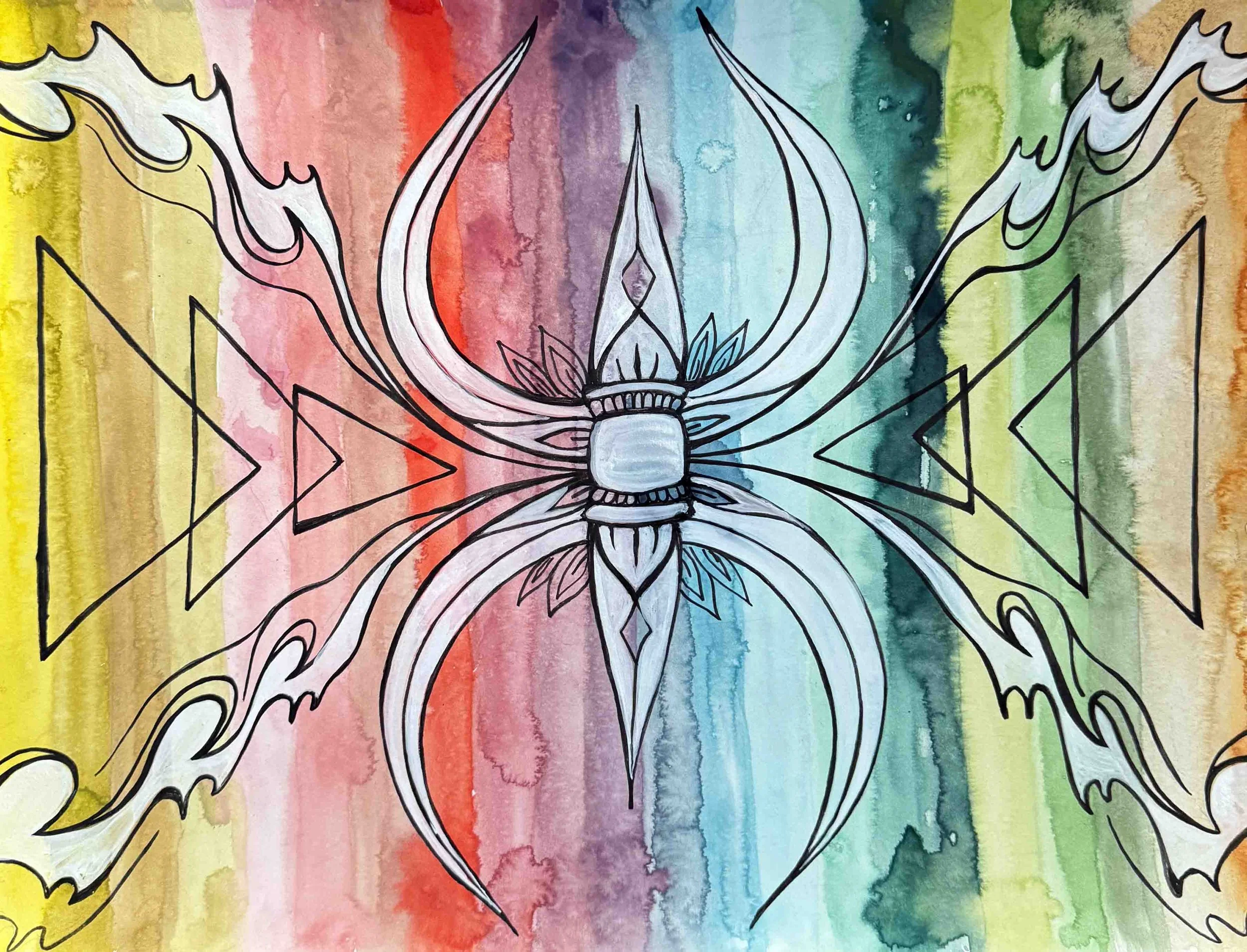 Flaming Vajra | 16x12 | watercolor, pen and ink on Arches hot-pressed paper | 175