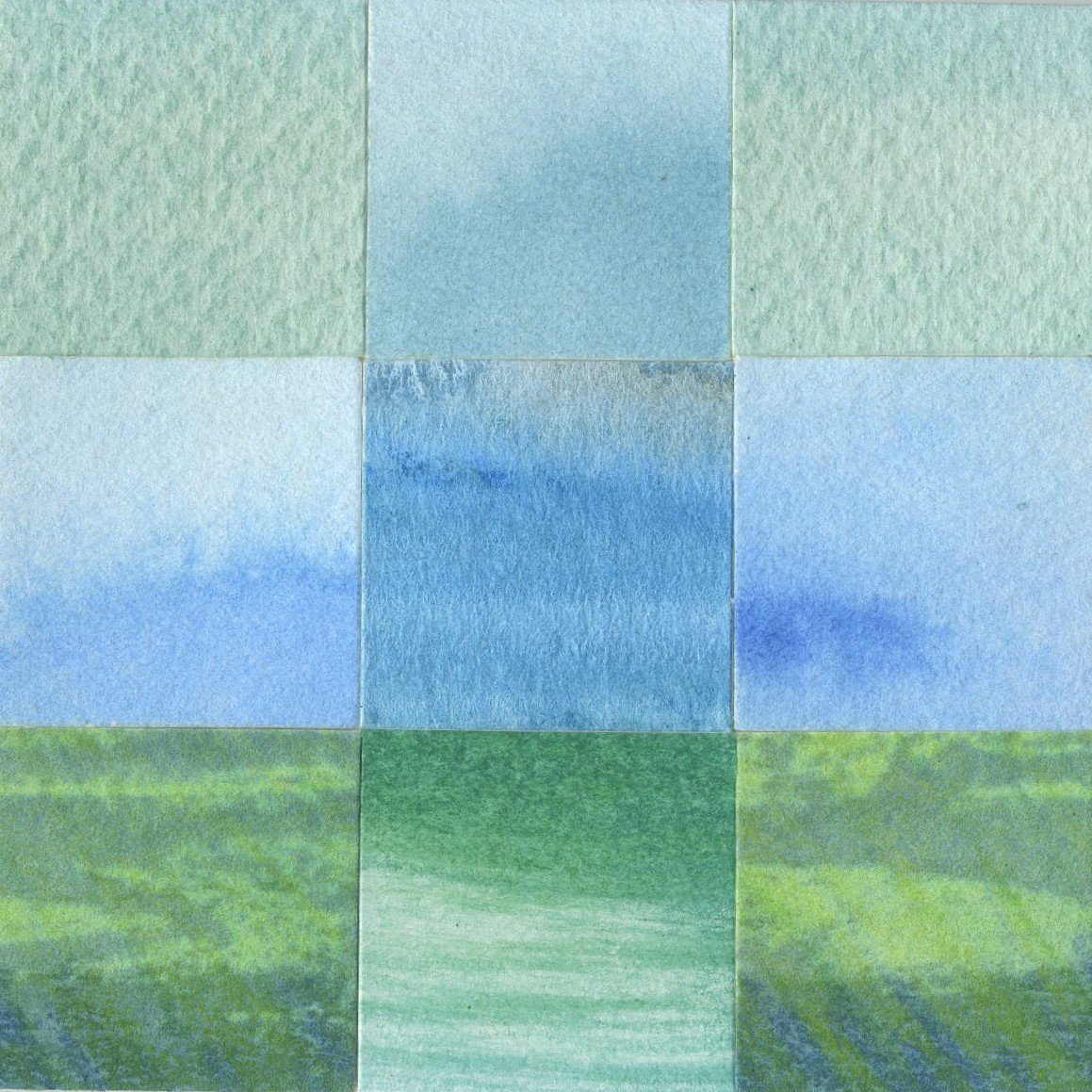 “Square Inch Project #15”
— 3” x 3”
— Watercolor Collage,
Mounted on Board,
Sealed with Wax — $30