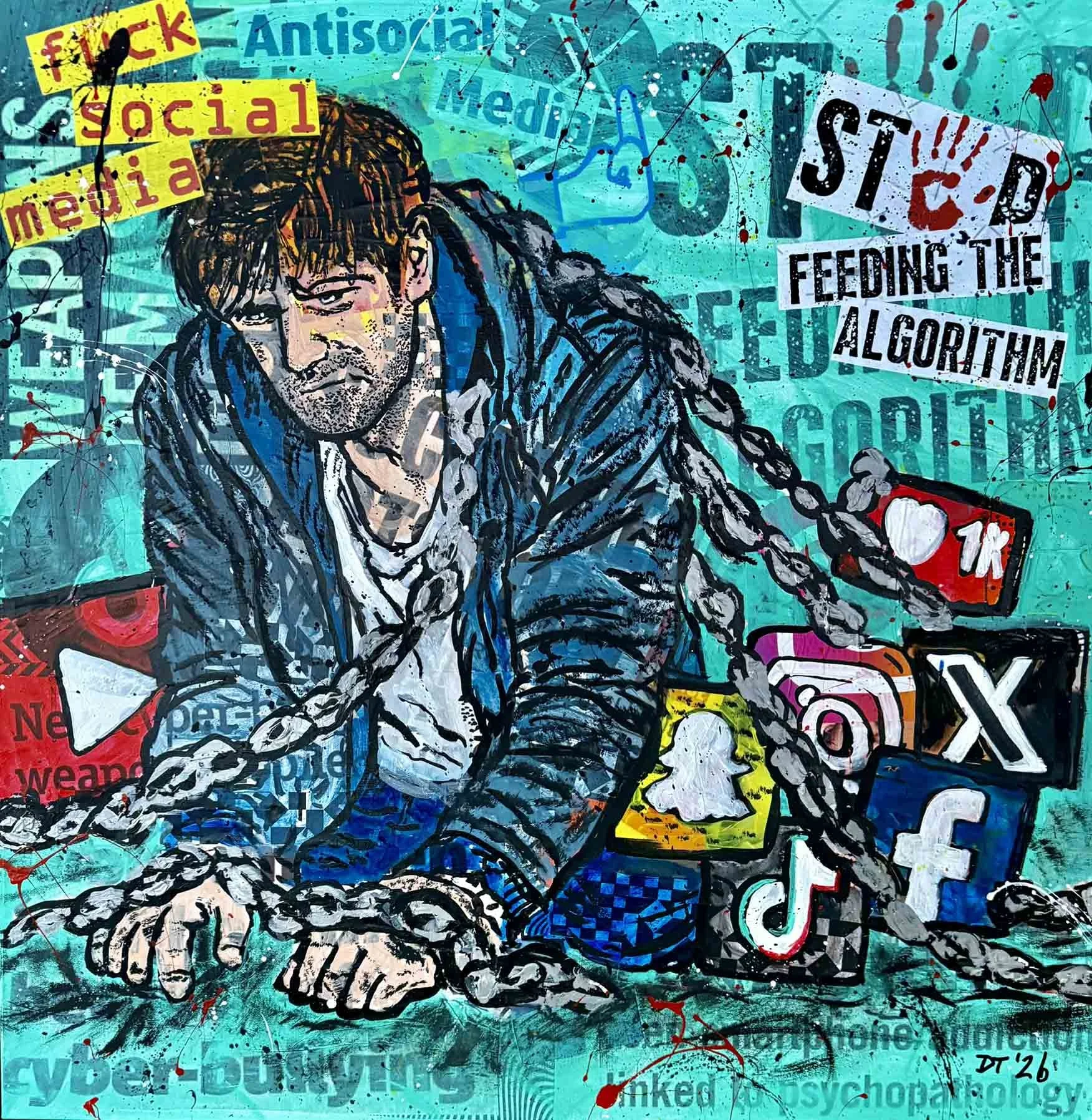 STOP FEEDING THE ALGORITHM MIXED MEDIA 36X36 2026