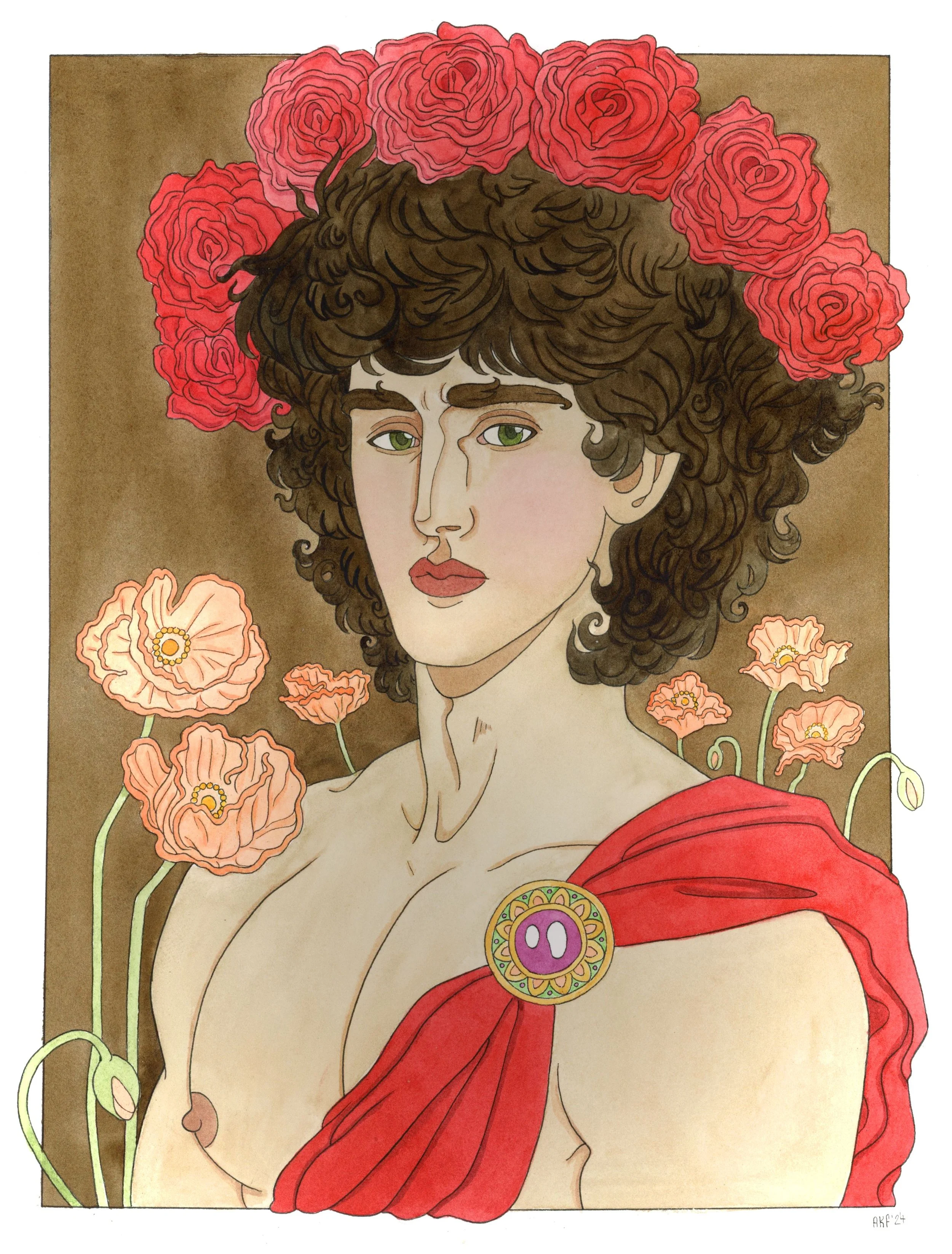 Adorned in Roses | 12x16 | pen & ink, watercolor | 350