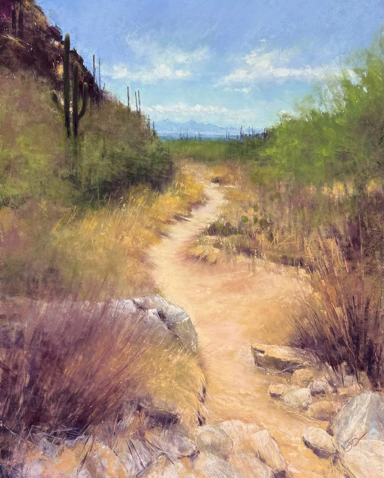 Saguaros in the Canyon | 20x16 | soft pastel | NFS