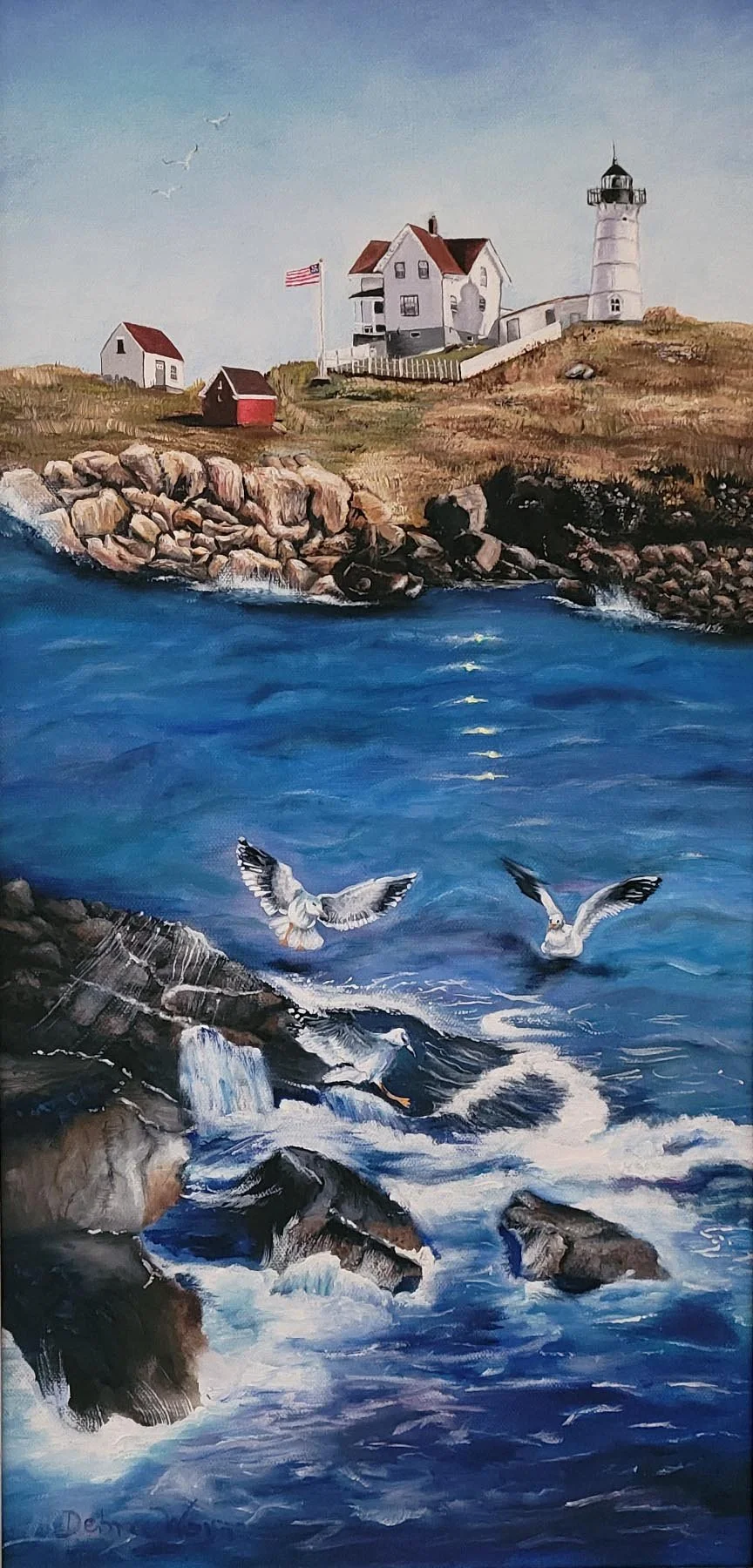 Nubble Lighthouse | 16x28 framed | oil on canvas | 850