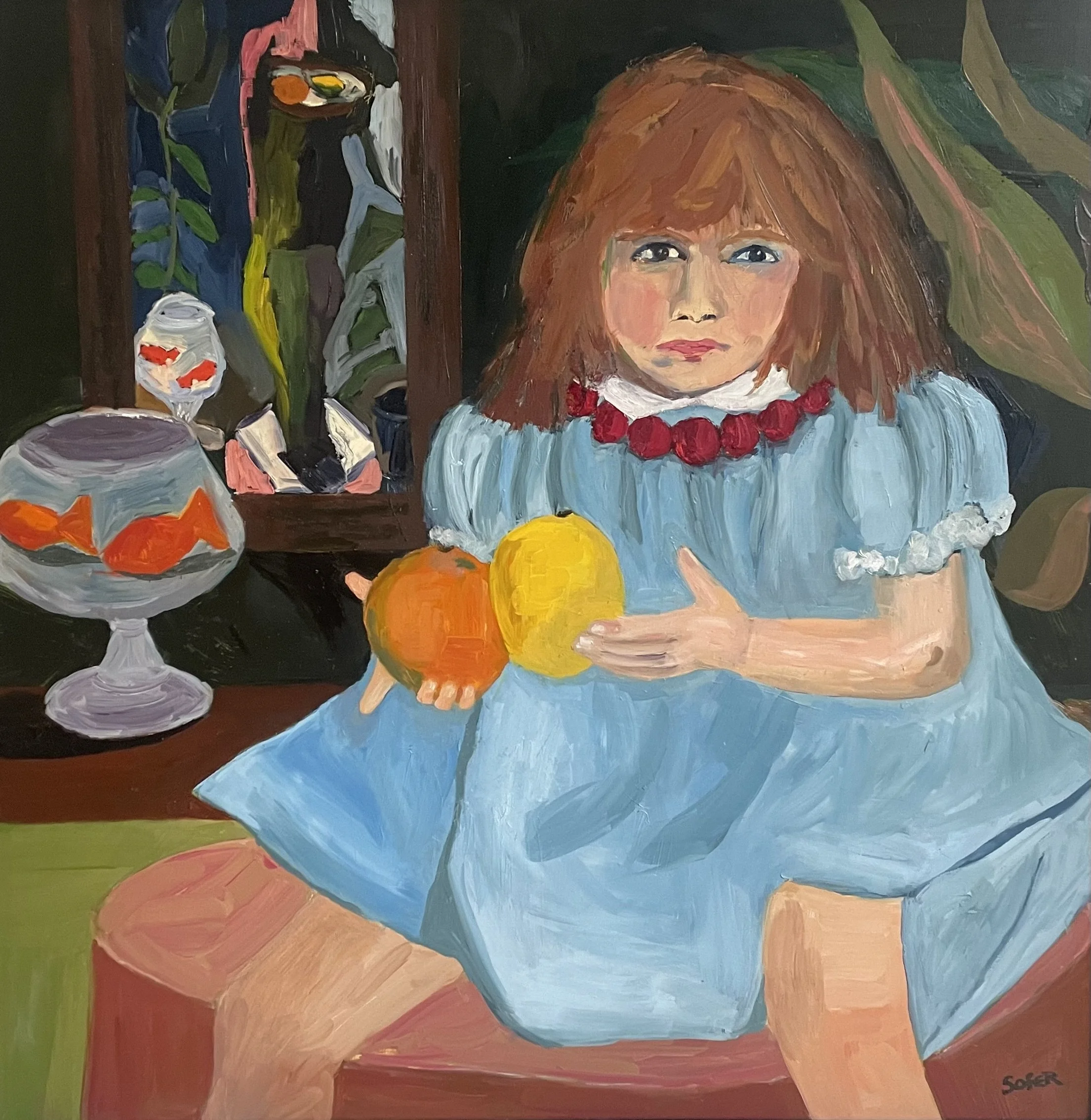 Girl with Goldfish | 36x36 | oil on aluminum panel | 1750
