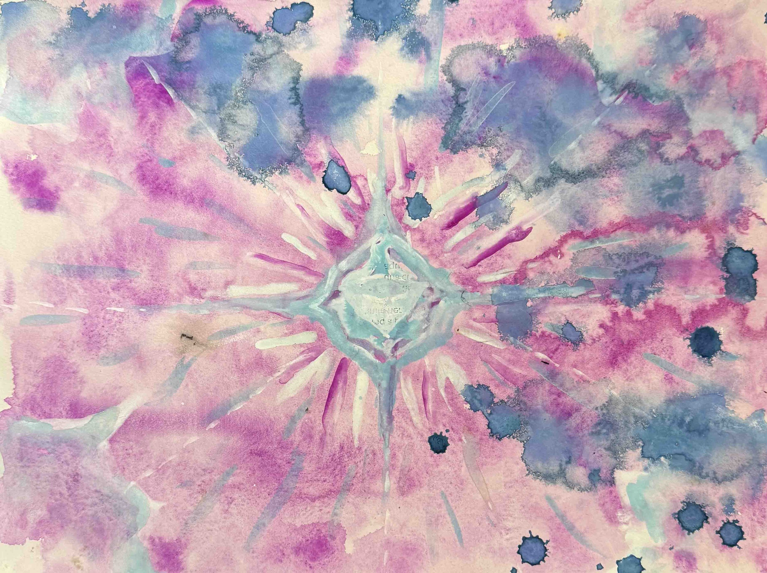 Wish-fulfilling Jewel | 16x12 | watercolor, newspaper transfer on Arches hot-pressed paper | 175