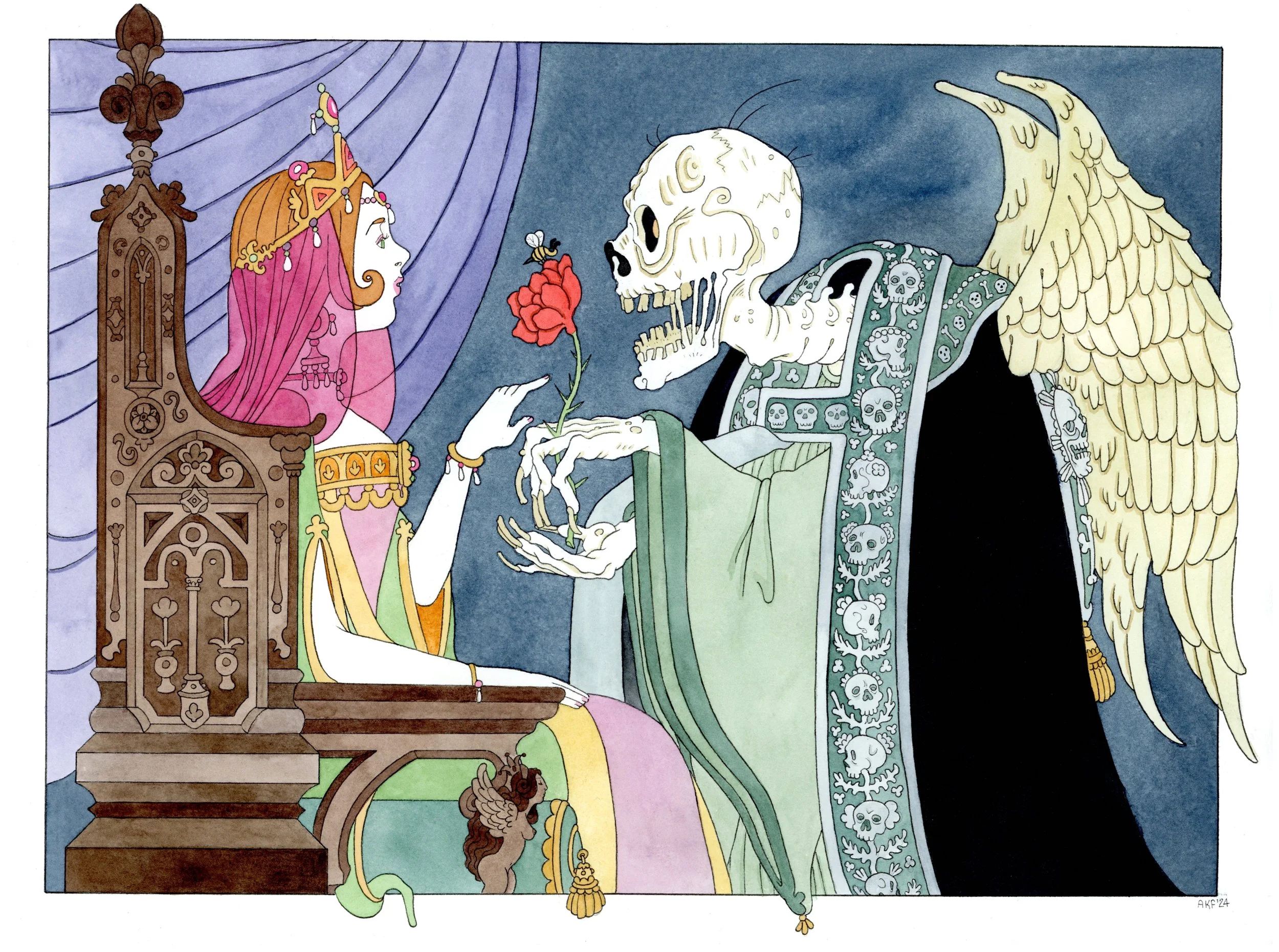 Courted by Death | 16x12 | pen & ink, watercolor | 350