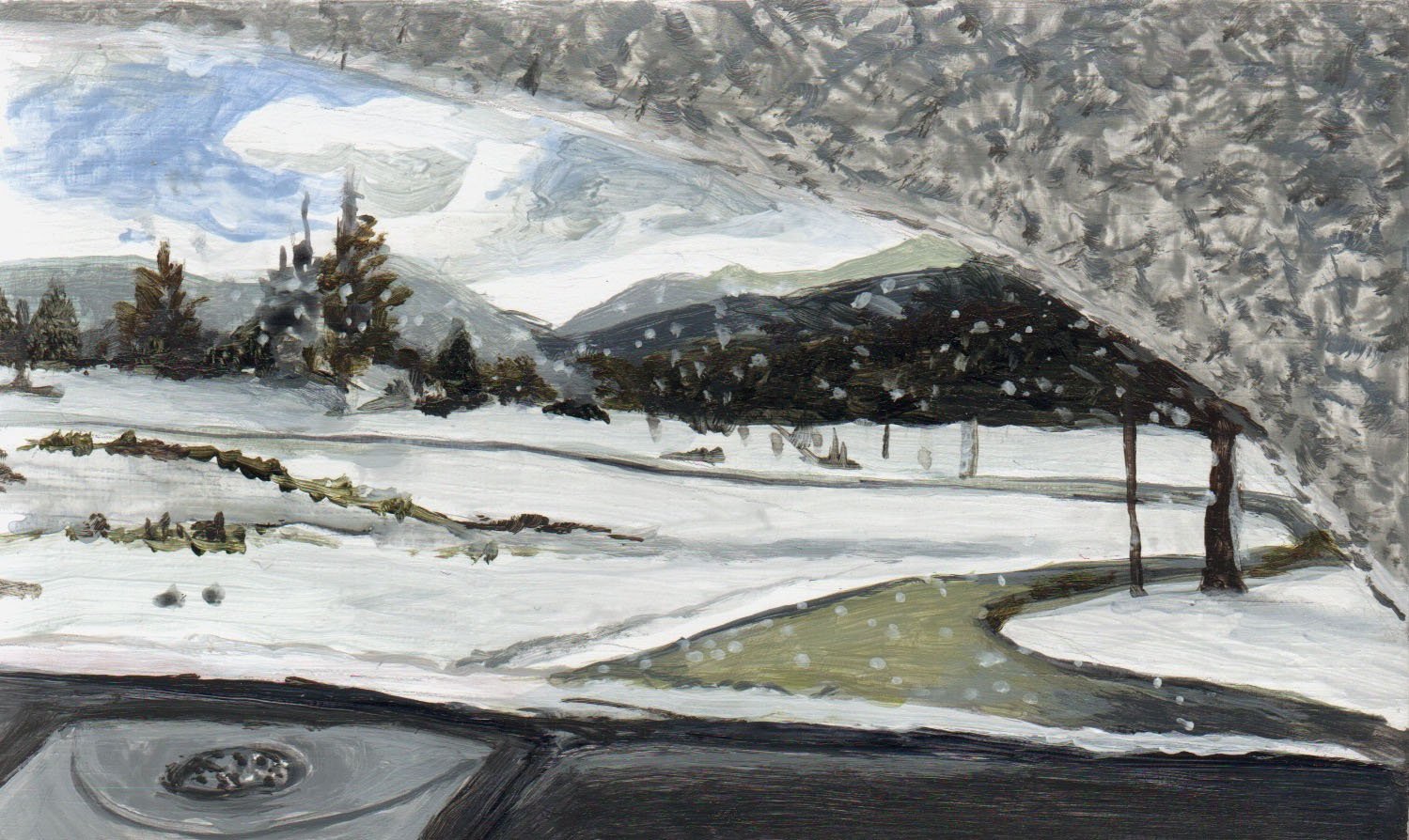 Winter Driving 1 | 3 x 5 | acrylic on panel | 150