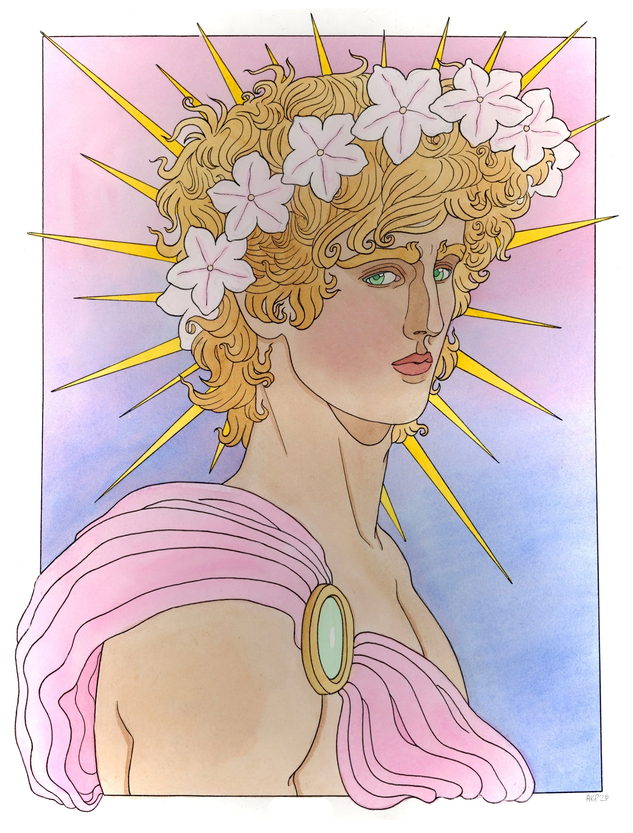 Blossoming Goddess | 9x12 | pen & ink, watercolor | 300