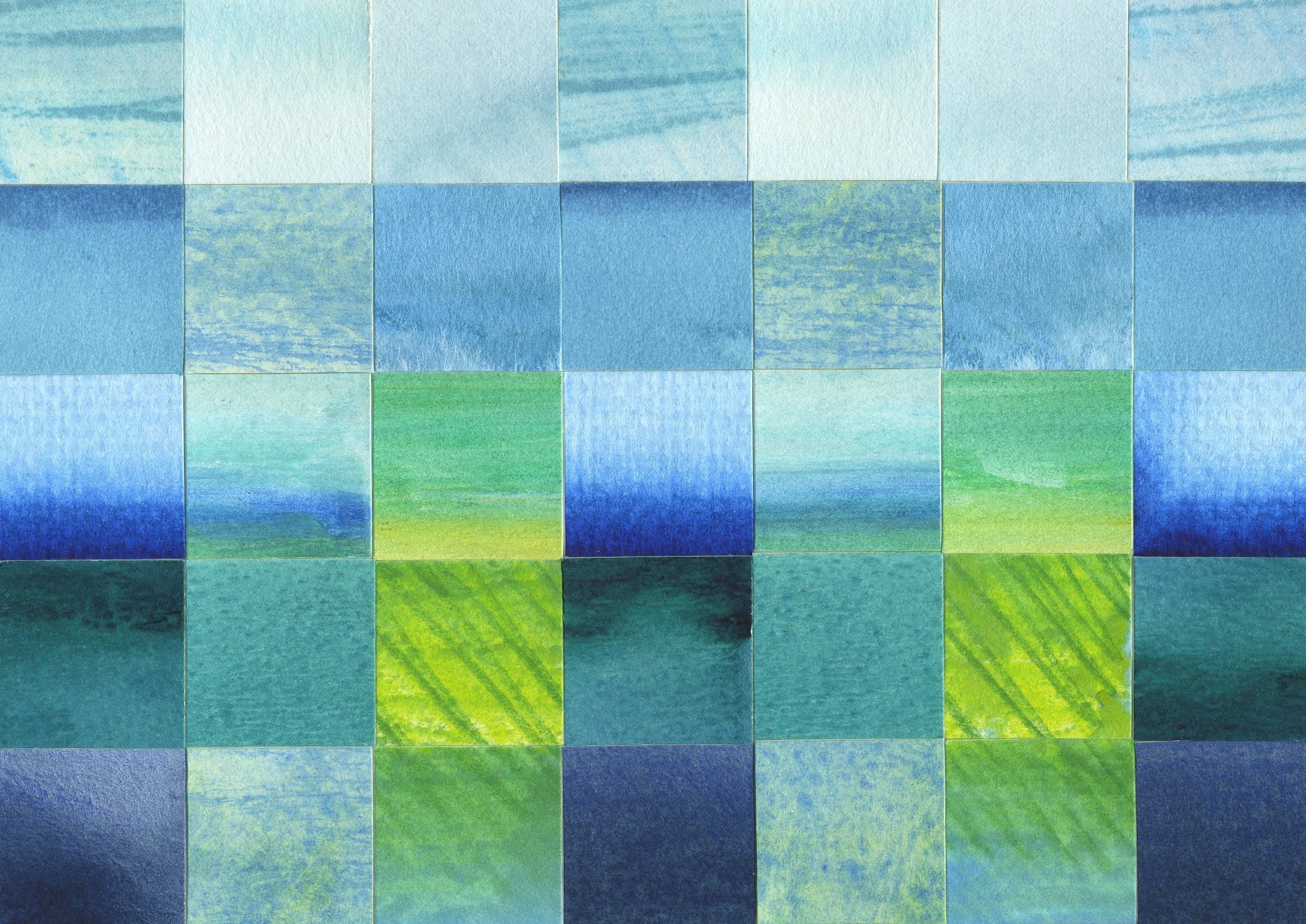 “Square Inch Project #1”
— 7” x 5”
— Watercolor Collage,
Mounted on Board,
Sealed with Wax — $60