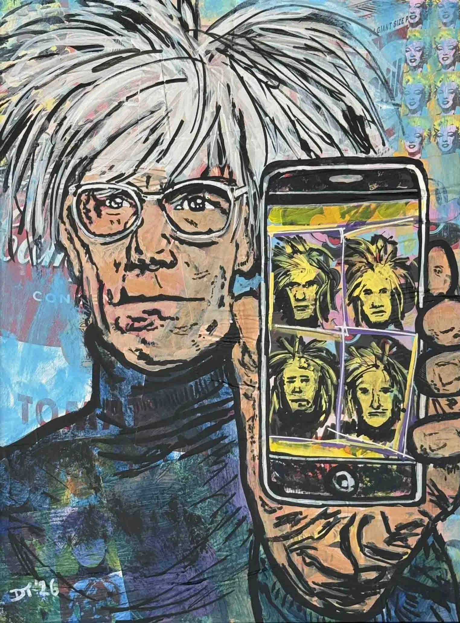 WARHOL FRIGHT WIG SELFIE MIXED MEDIA 18X24 2026