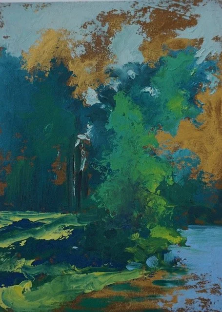 Plein air oil sketch by the Merrimack | 8x11 | oil on carton | 75