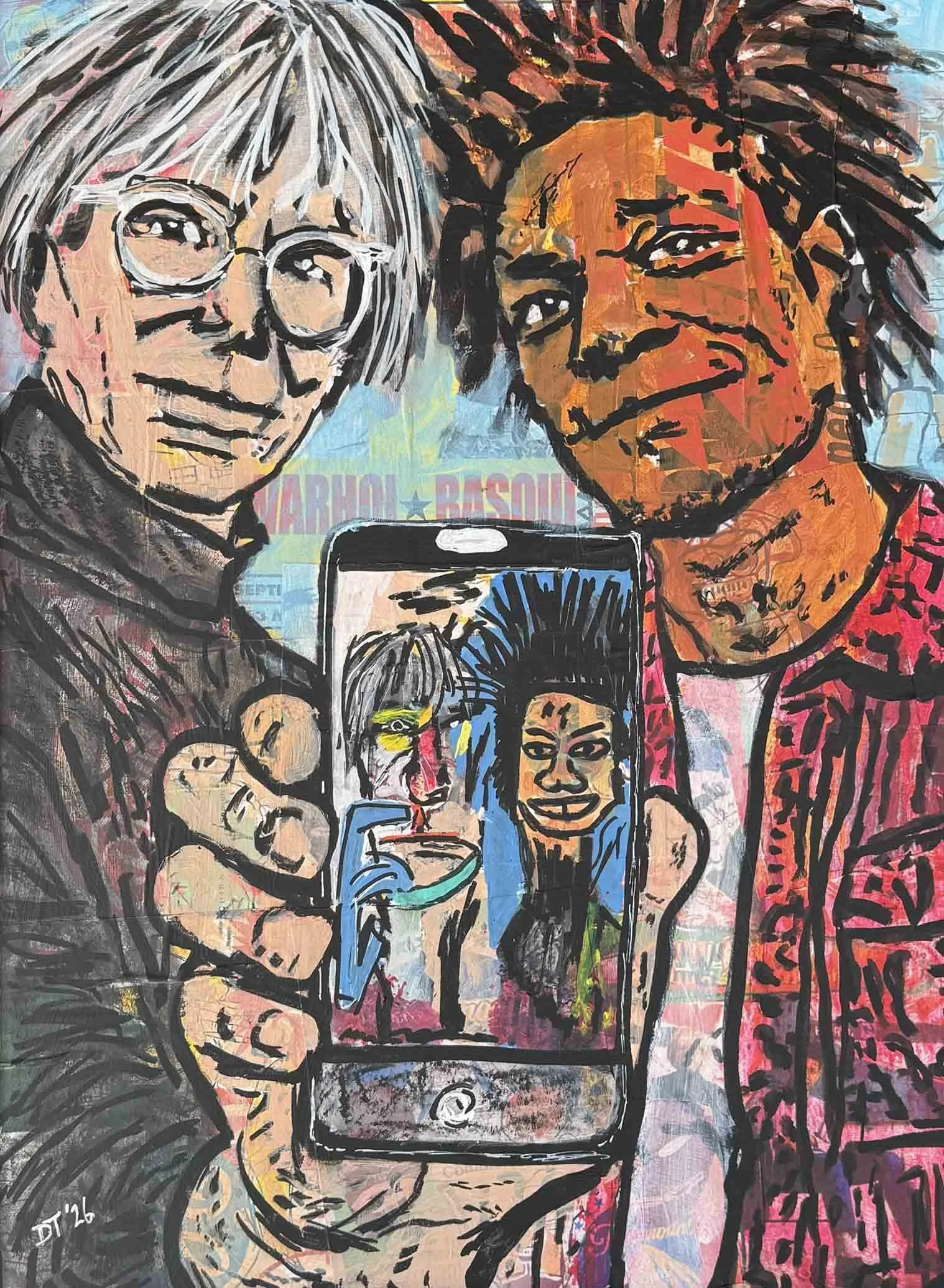 WARHOL & BASQUIAT SELFIE MIXED MEDIA 18X24 2026