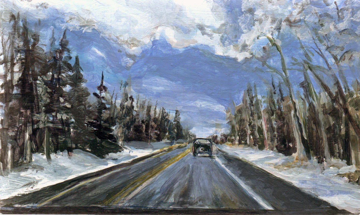 Winter Driving 2 | 3 x 5 | acrylic on panel | 150