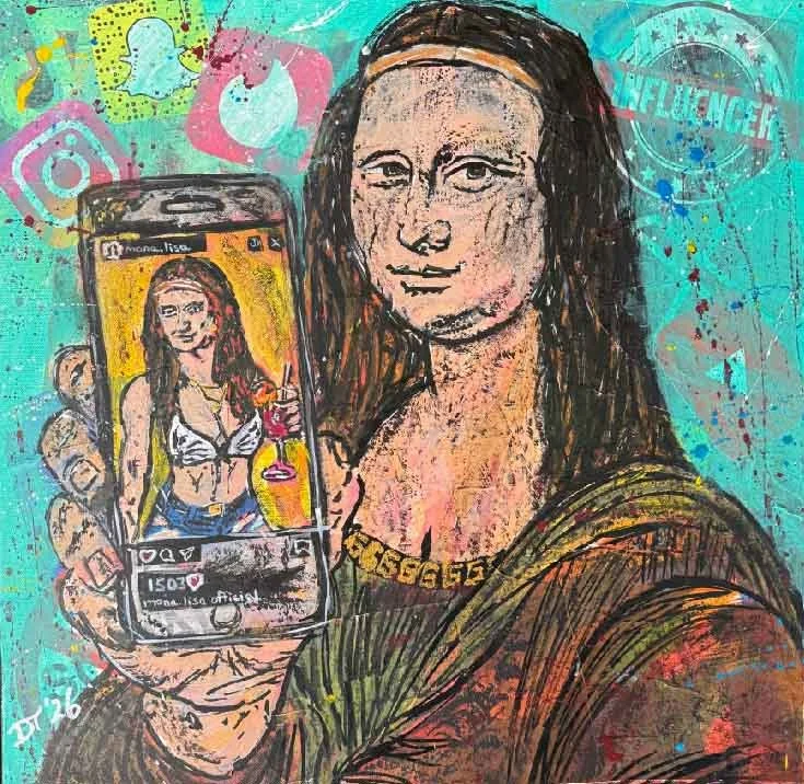 MONA THE INFLUENCER, MIXED MEDIA, 24X24, 2026 