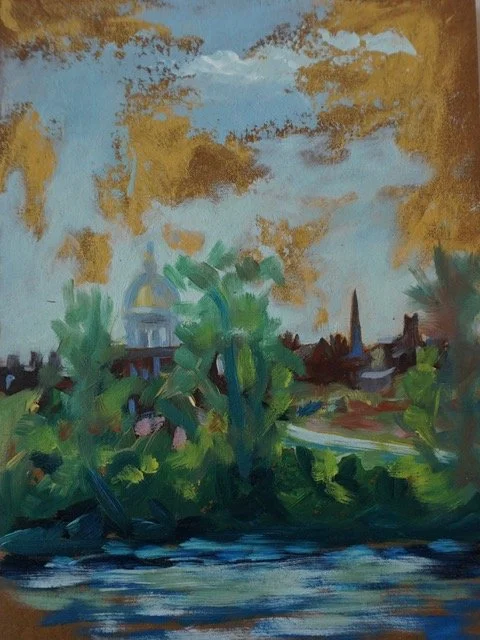 Plein air sketch along the river | 8x11 | oil on carton | 75