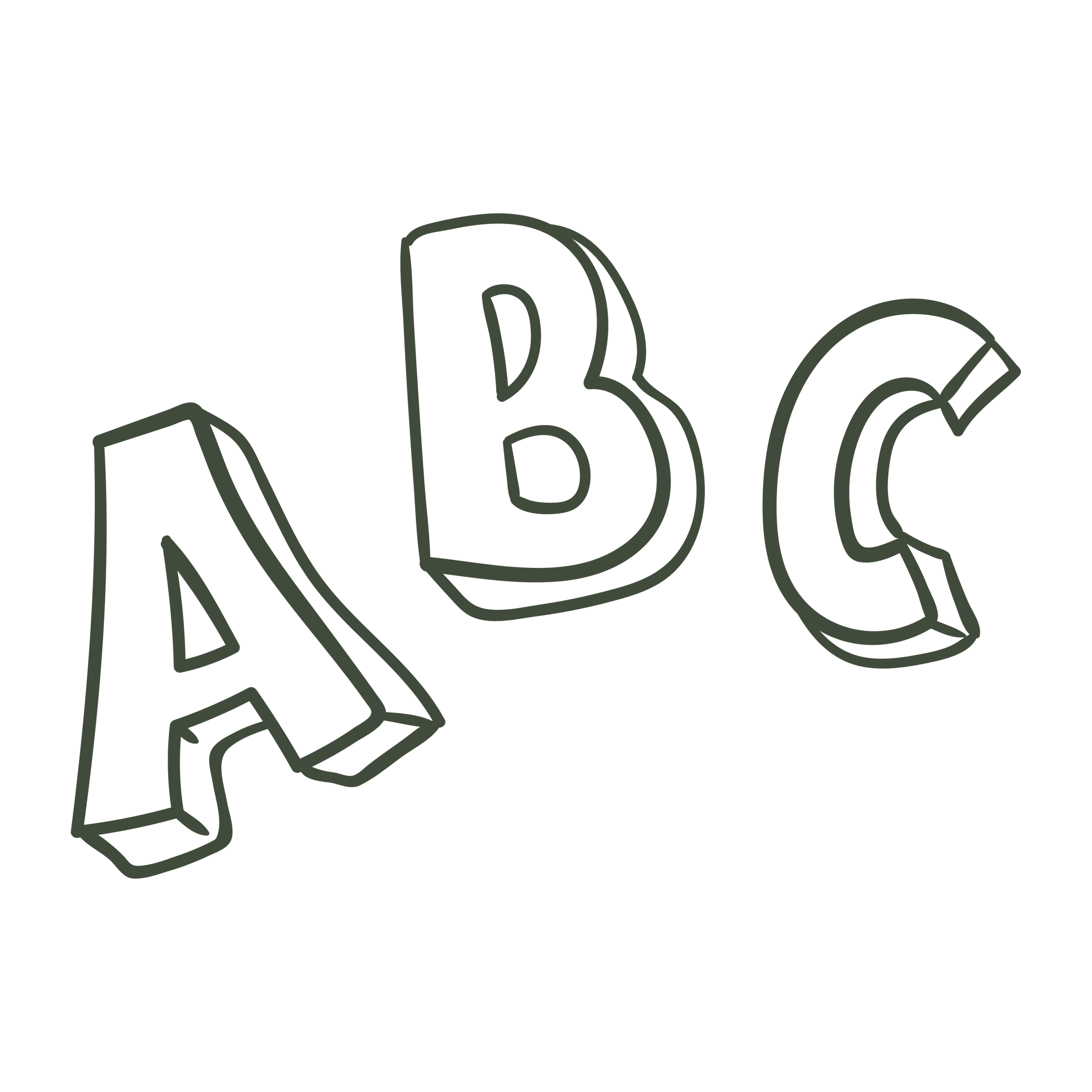 3D outlined letters A, B, and C on a black background.