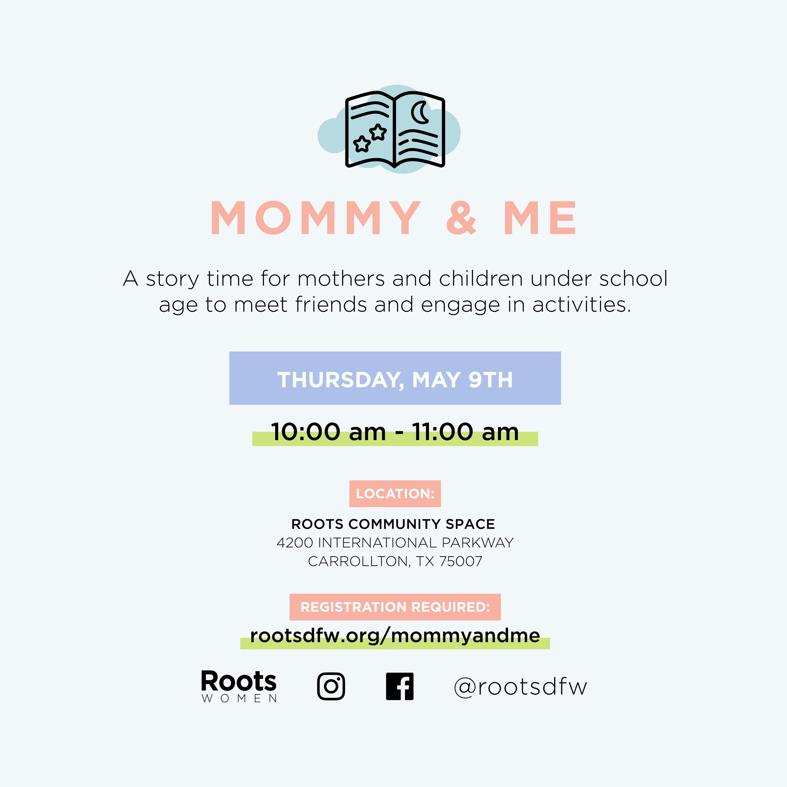 Mothers with young children, join us for our next Mommy and Me session this Thursday, May 9th at 10 am in the Roots Community Space. Our theme for this week is Mother&rsquo;s Day. Registration is required. See you all then, inshallah!