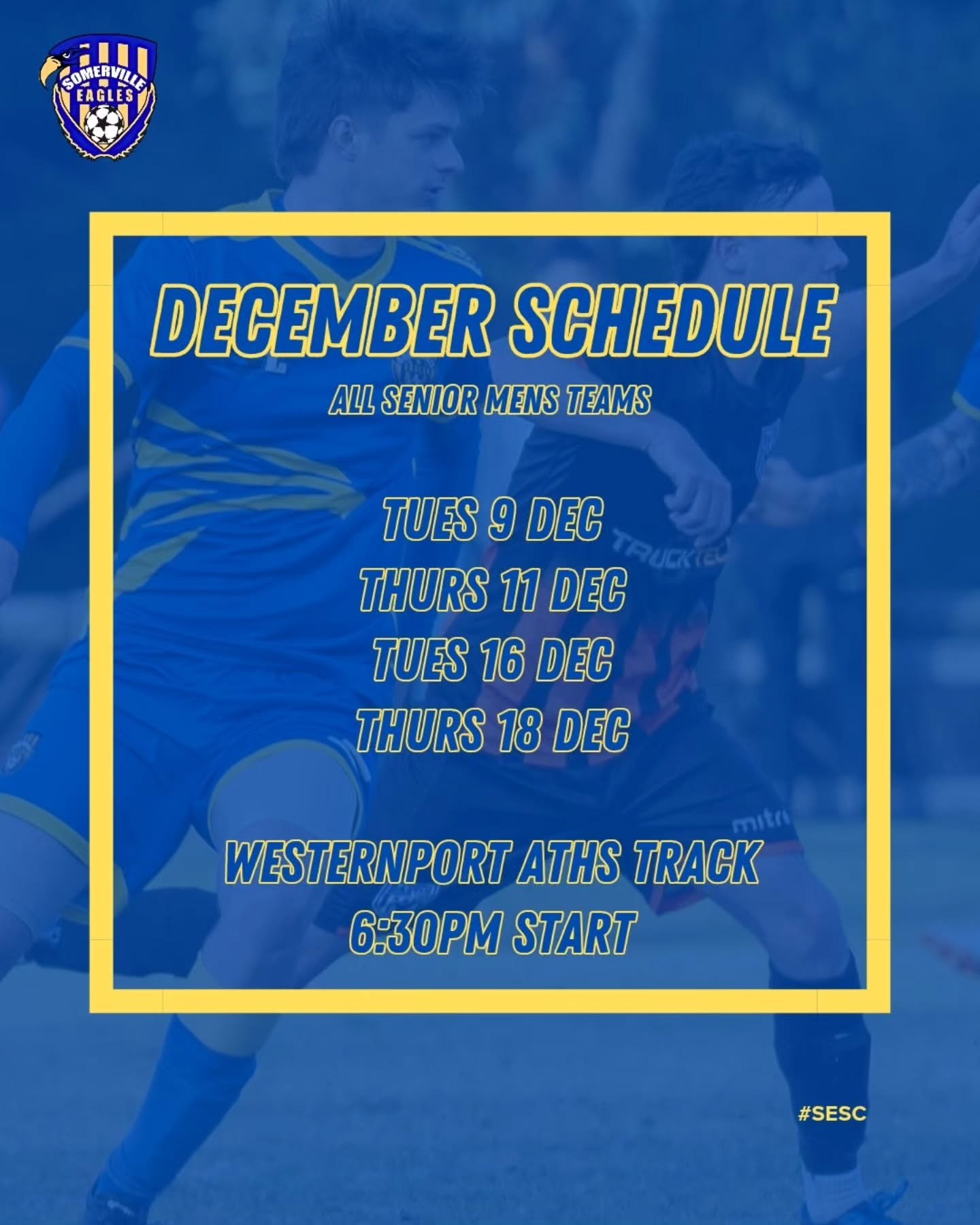 WE'RE SO BACK

Our December sessions are less than a month away, and we're inviting players both new and old to join us for a bit of summer fitness.

Any questions please DM the page.

We'll see you on the 9th!

#sesc 🦅