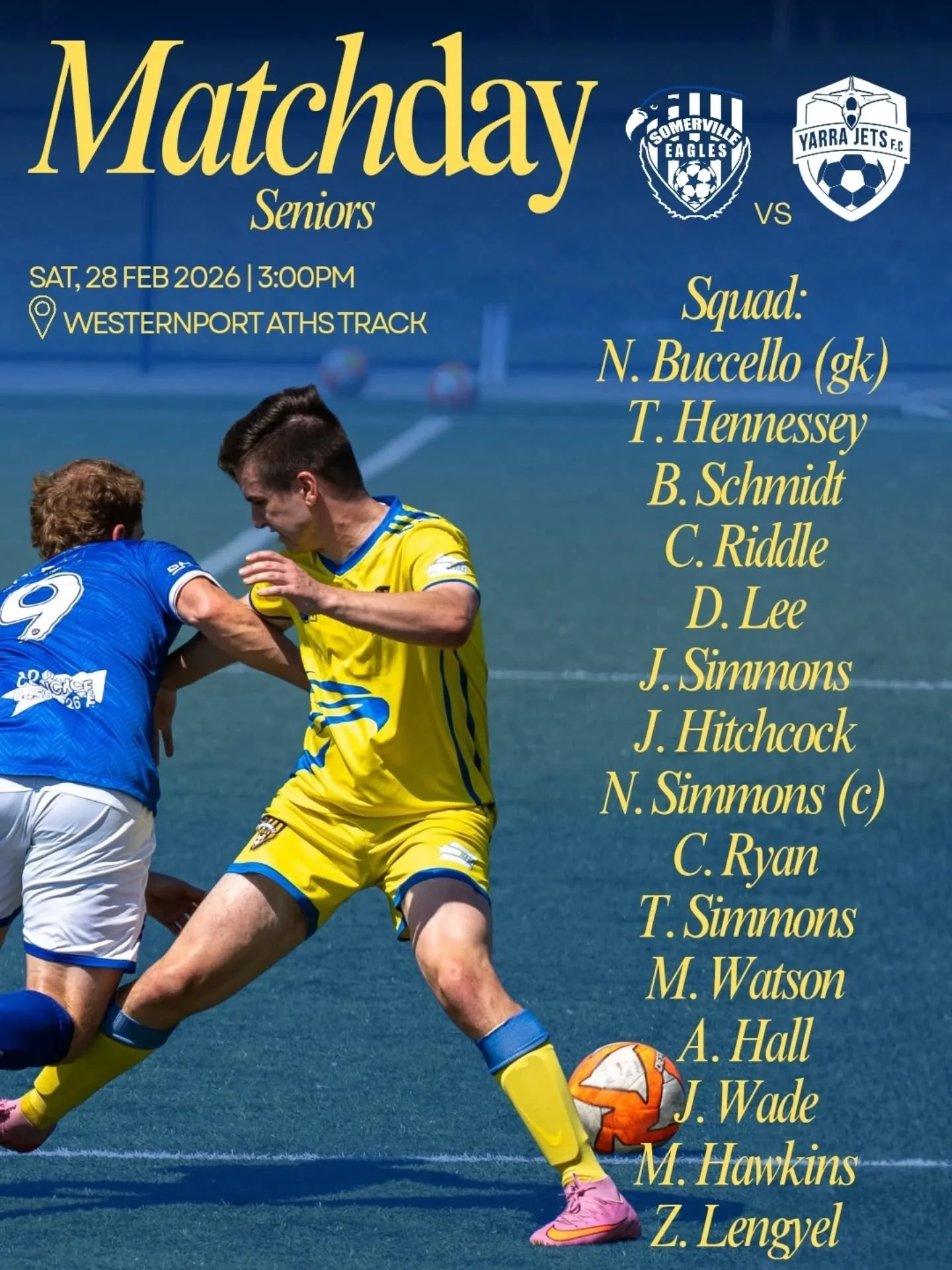 🏆 DOCKERTY CUP SQUAD 🏆

Come down and support the boys as we take on Yarra Jets tomorrow at home! Reserves are on at 1pm!

#sesc 🦅