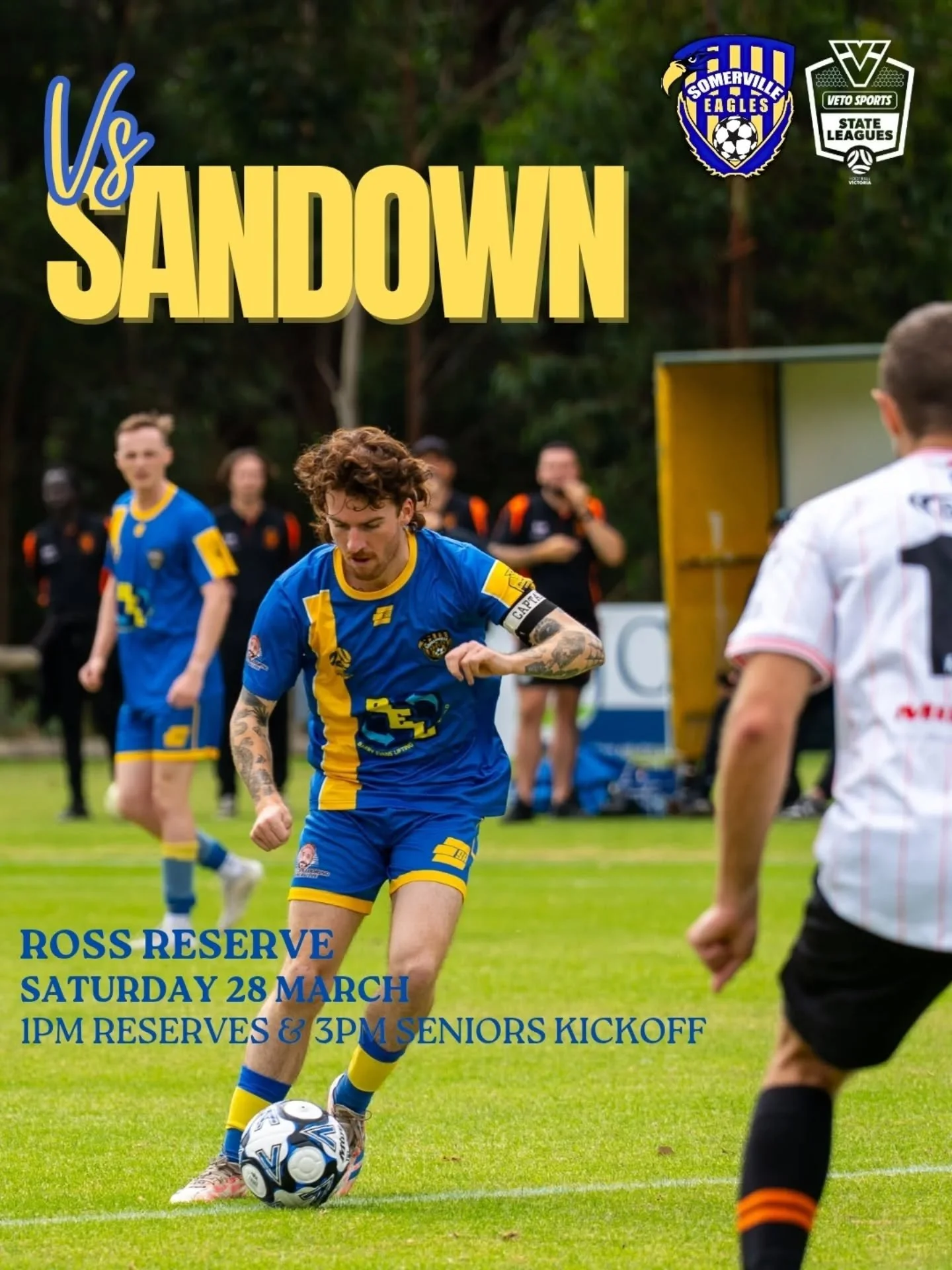 ⚽️&nbsp; SENIOR MENS FOOTBALL ⚽️ 

Our Senior men and Reserves travel away to Sandown for round 2 of the VETO State League 5 SE. Our Senior will be looking to make a statement, seeking their first win of the season, whilst our Ressies will be looking